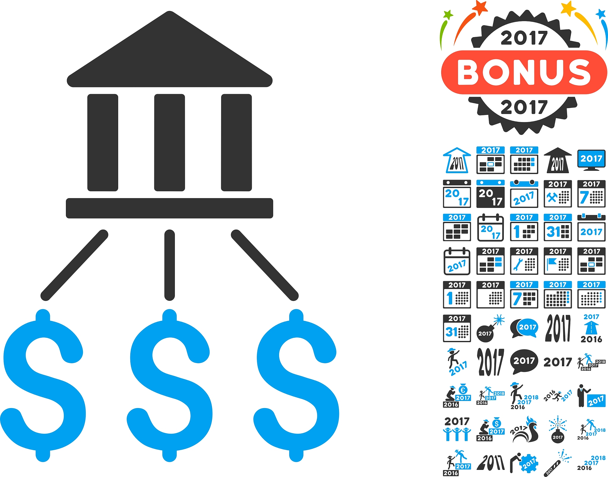 bank payments icon with 2017 year bonus symbols
