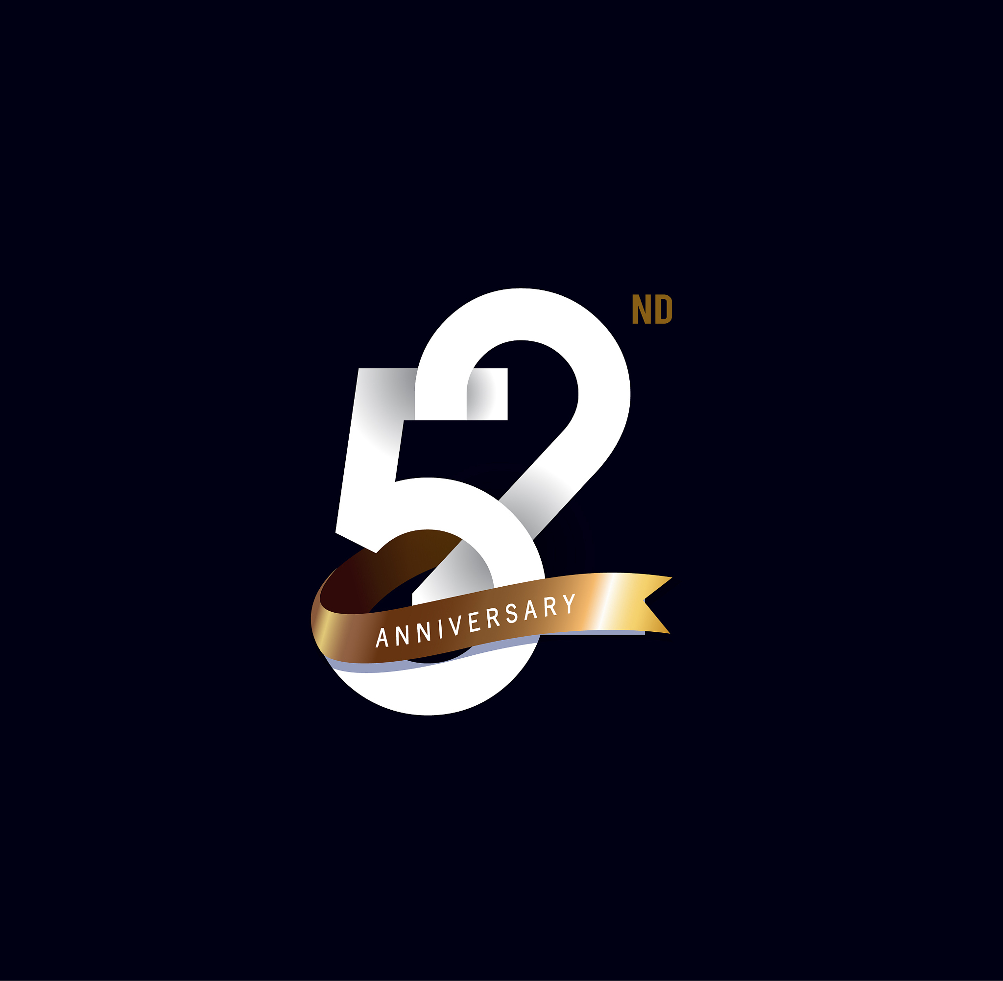 52nd anniversary icon with gold ribbon. template design for web,