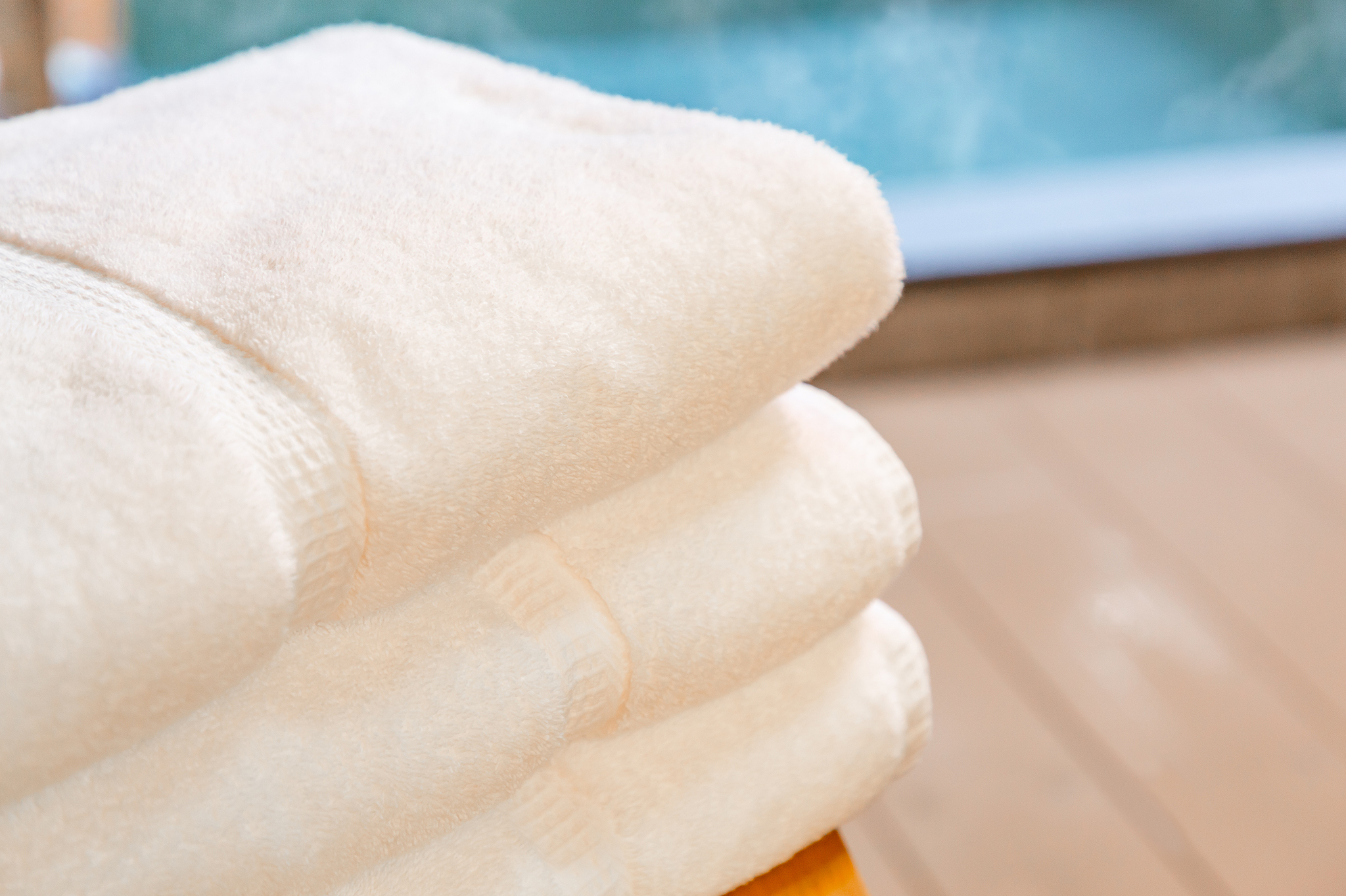 clean towel and outdoor bath
