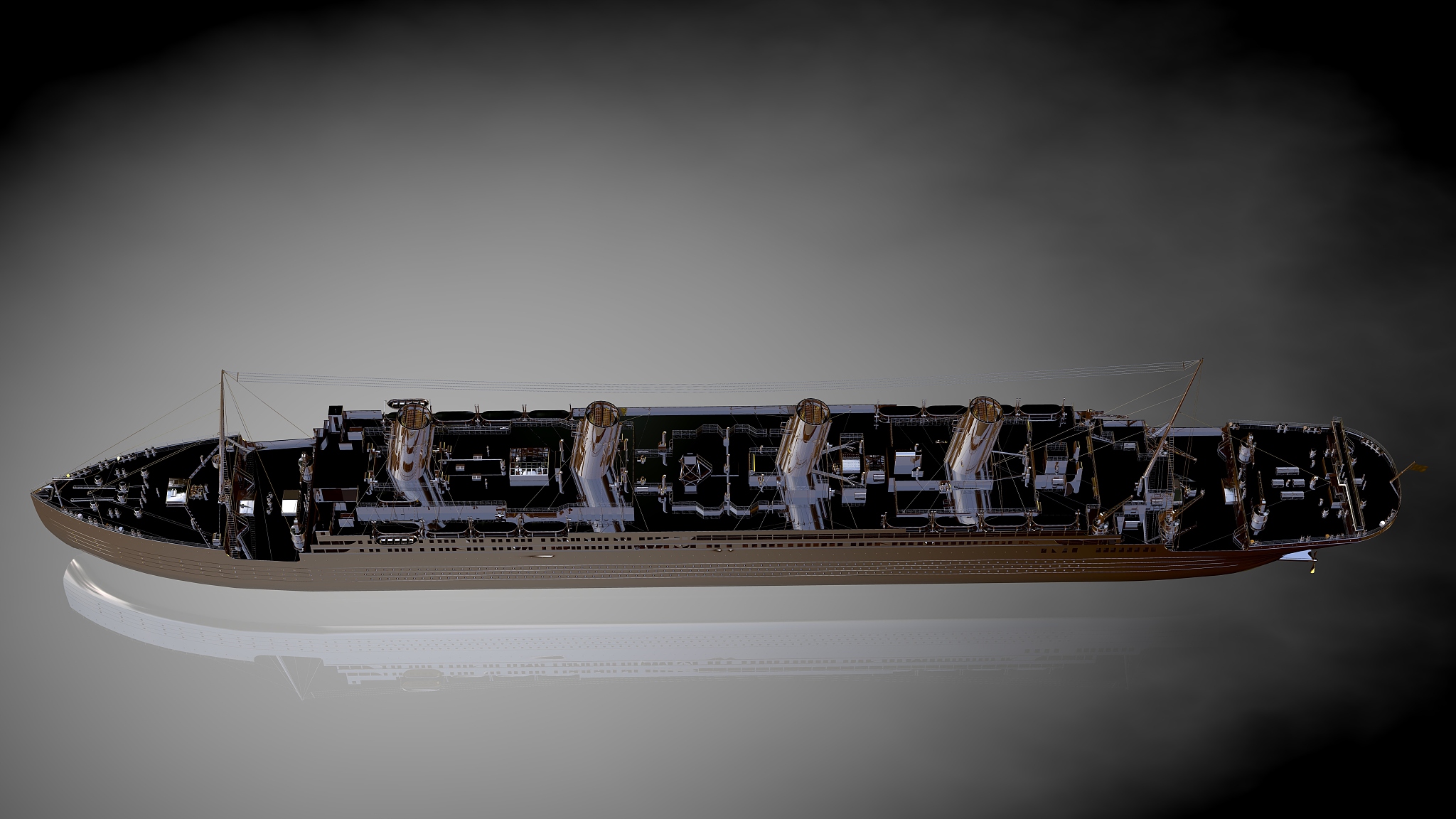 3d rendering of a golden ship on a dark background