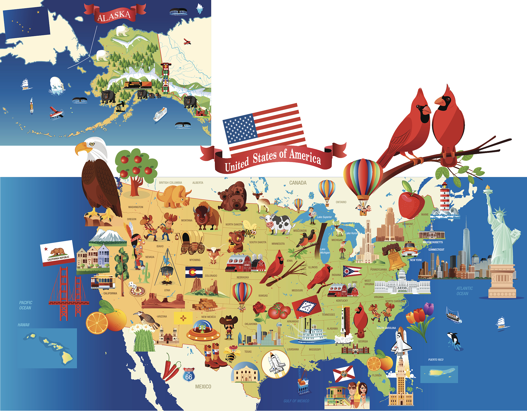 cartoon map of usa