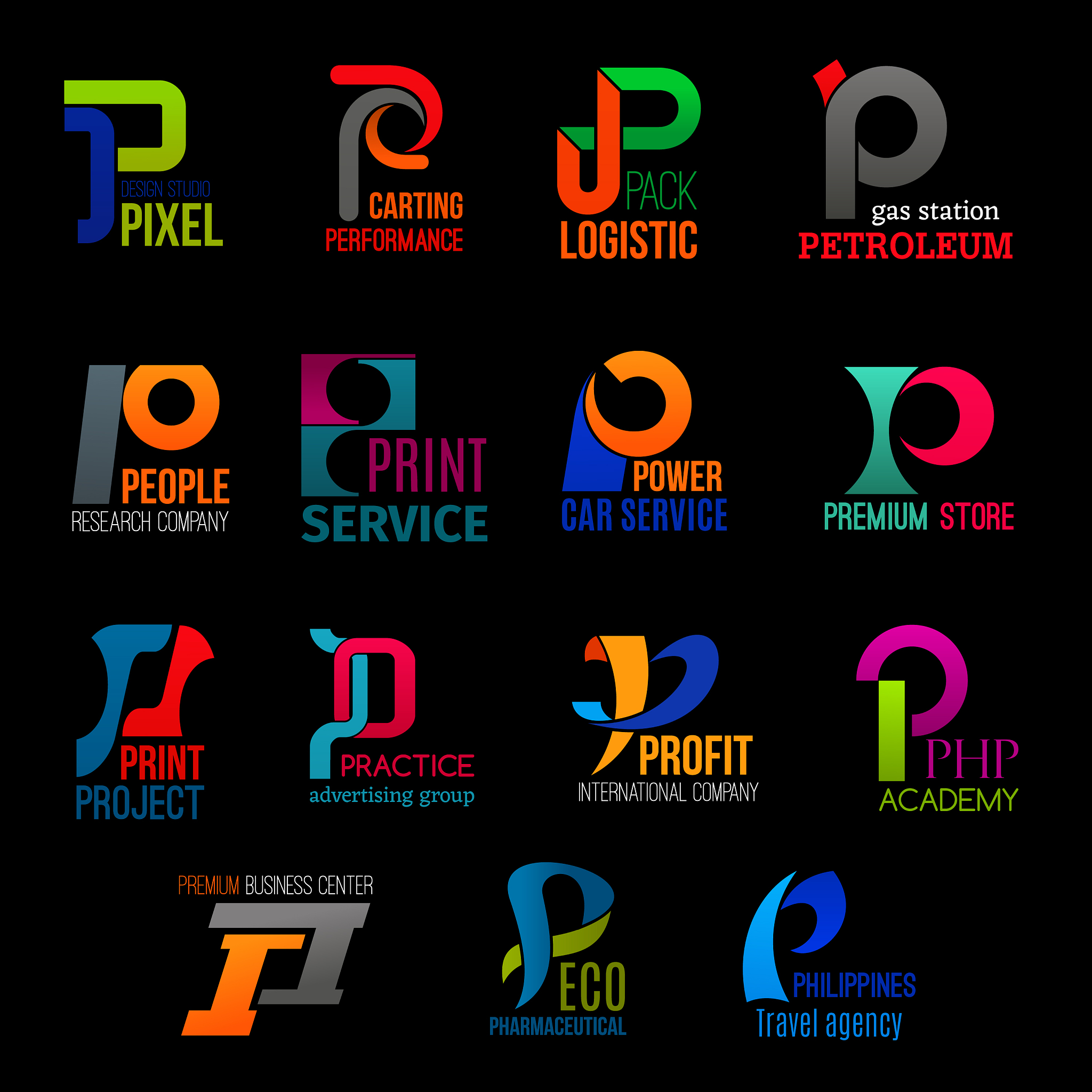 creative corporate identity p letter icons