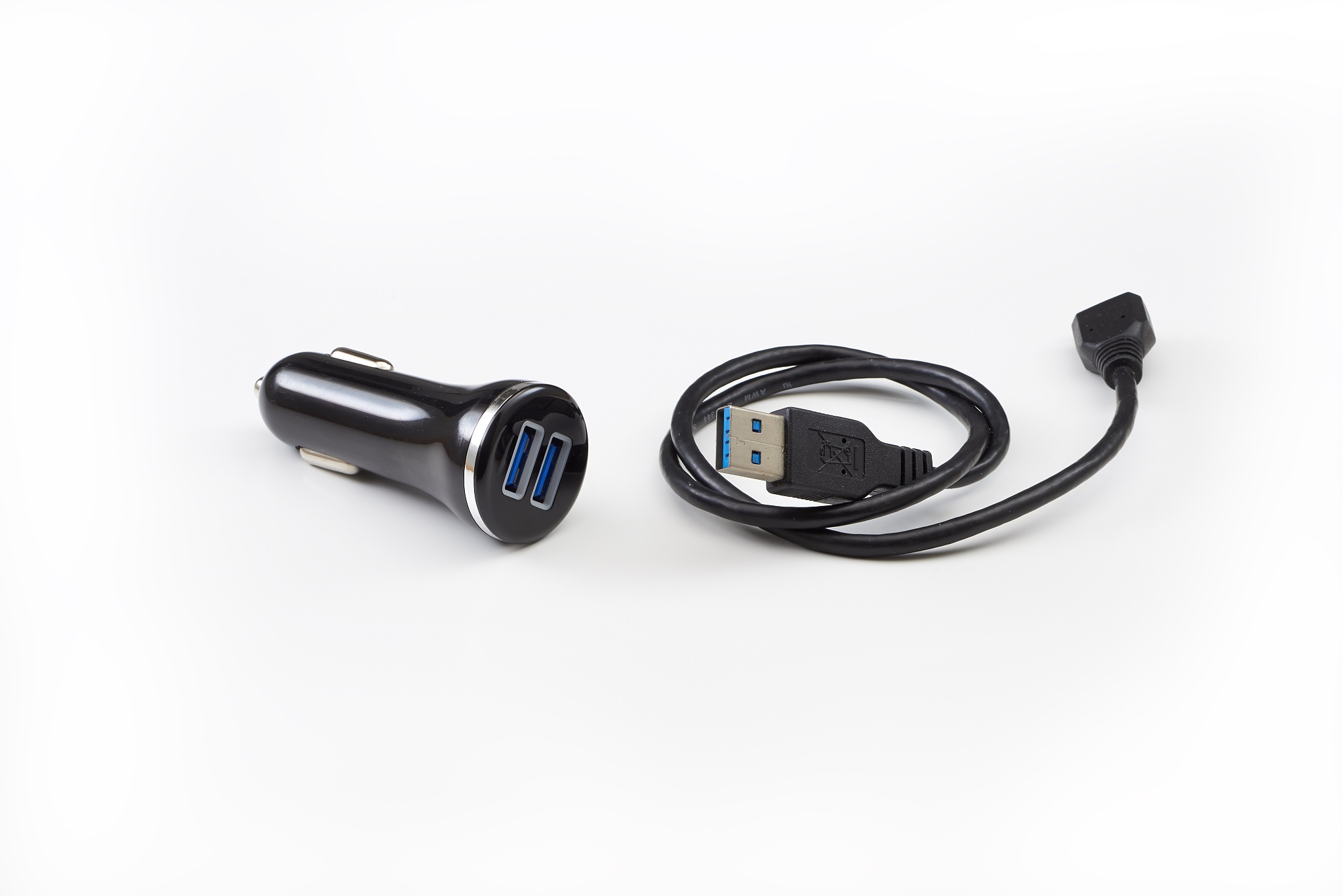two port car usb charger with cable