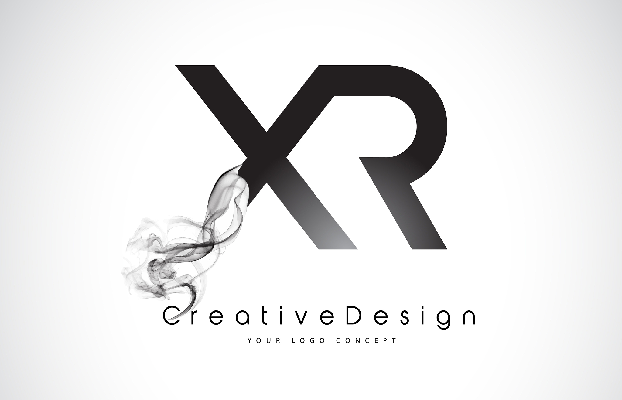 xr letter logo design with black smoke