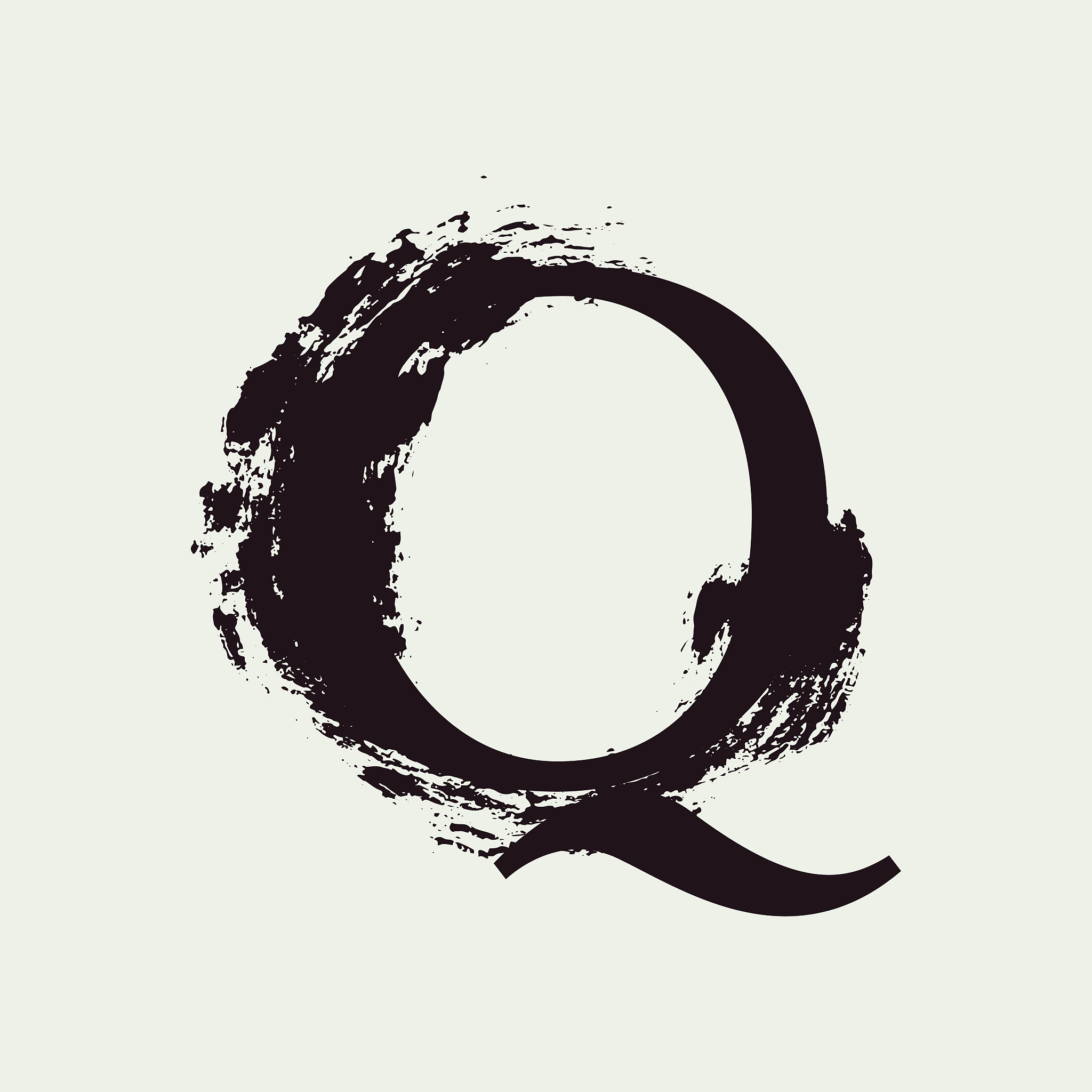 q letter logo. custom serif style lettering with hand drawn brus