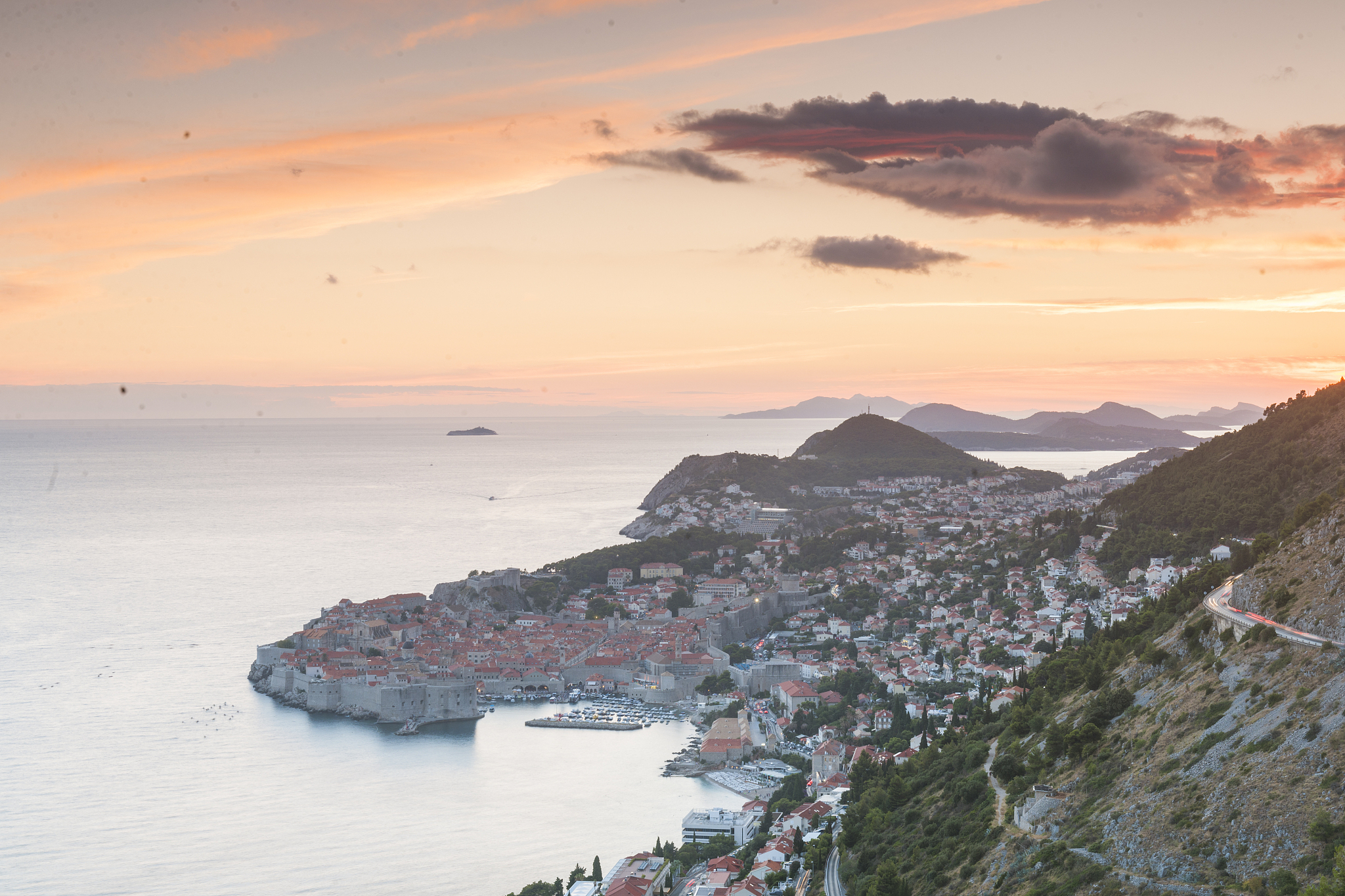 sunset over the ofd town, unesco world heritage site, dubrovnik,