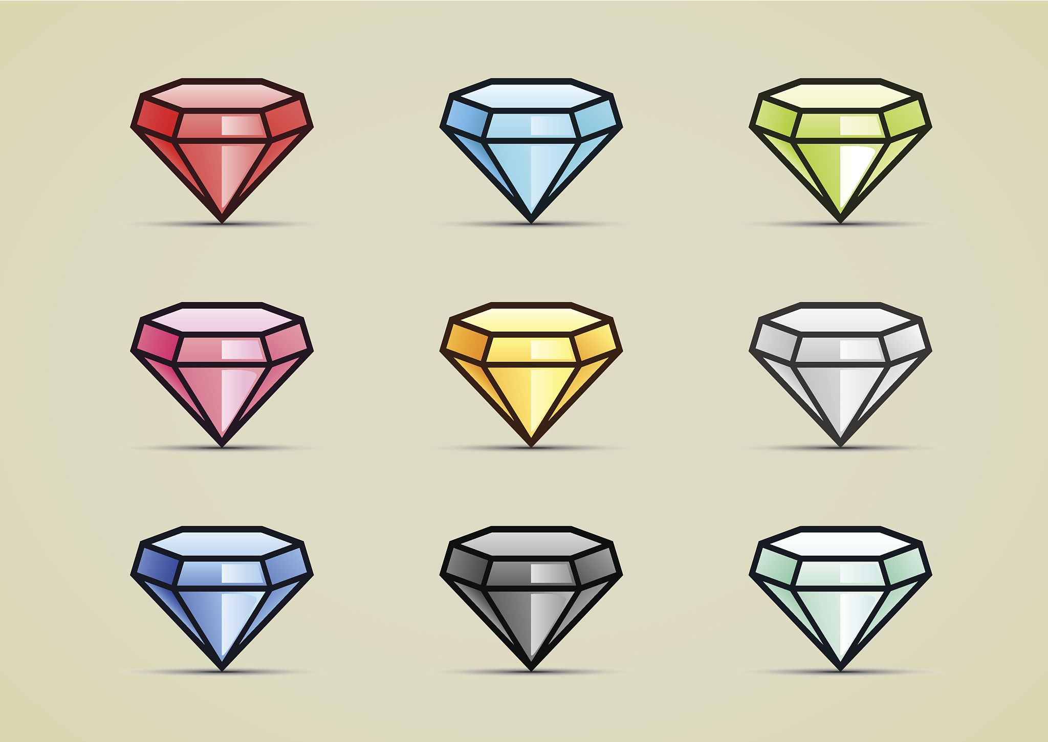 nine colorful diamonds