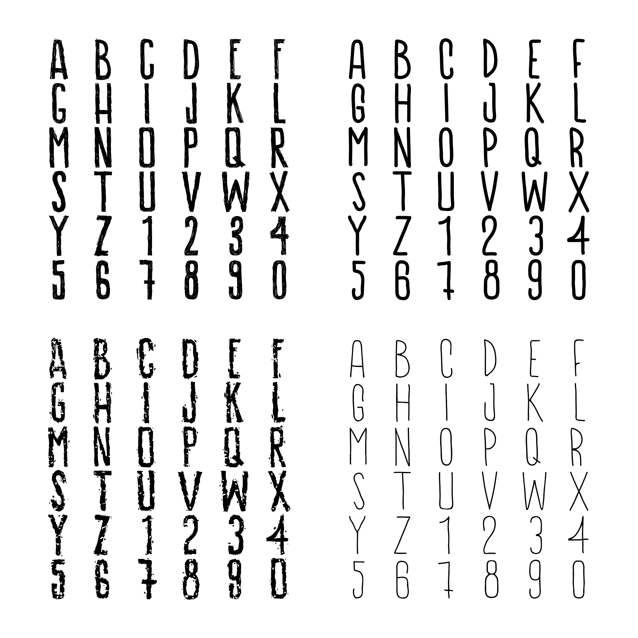 set with slim and rough grungy fonts