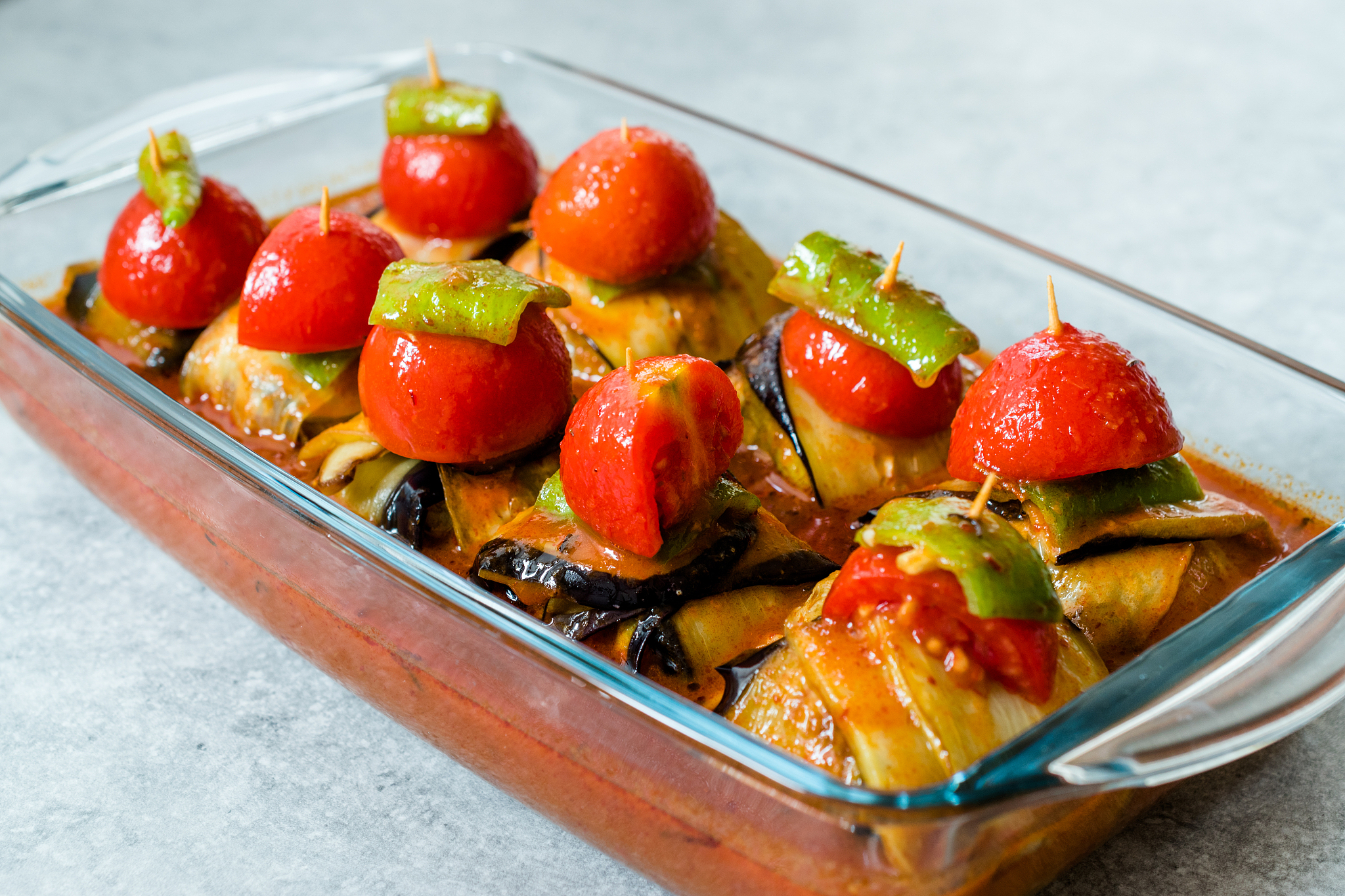 turkish islim kofta kebab with meatballs and cherry tomatoes wra