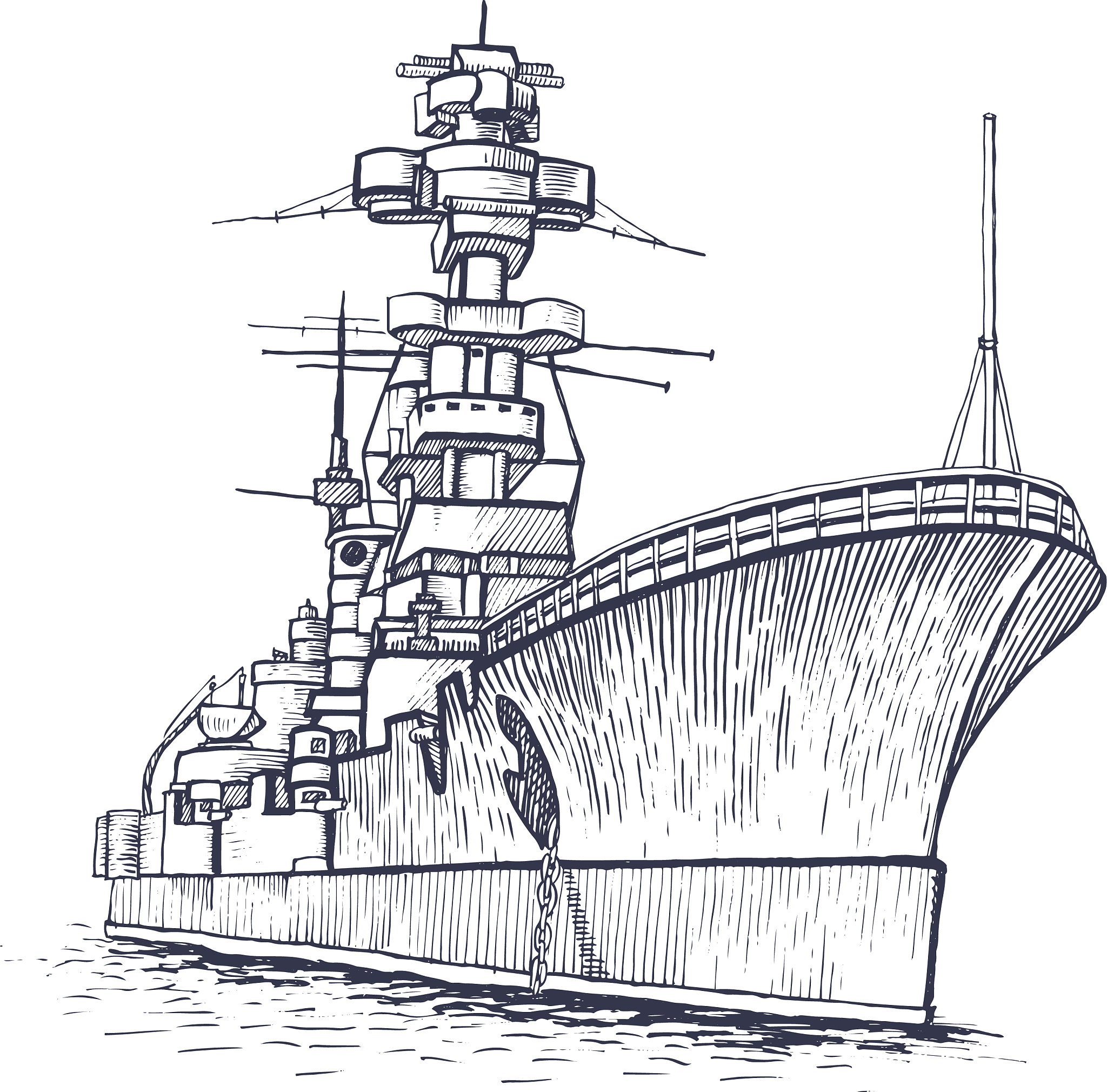 warship with a high mast