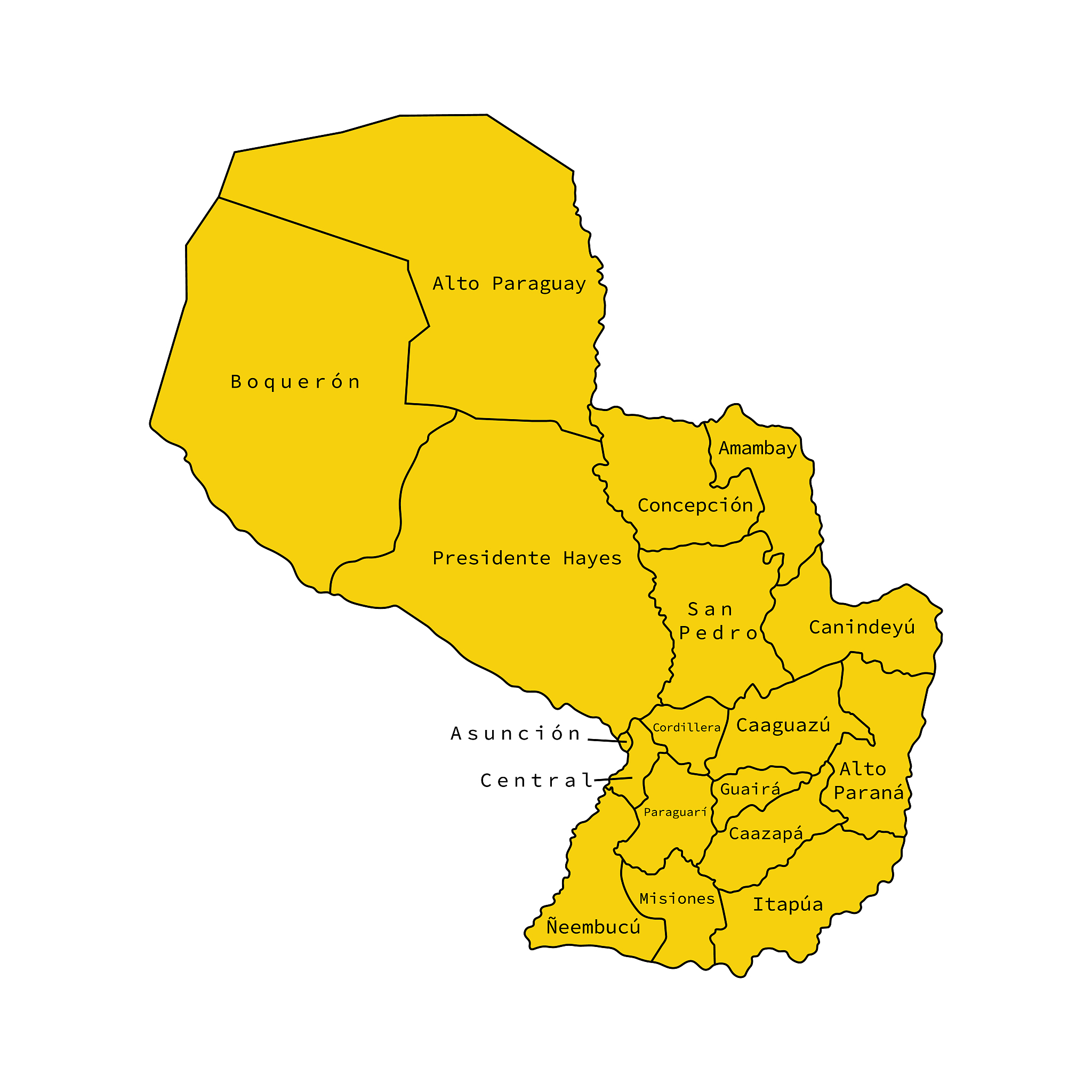 vector illustration of administrative division map of paraguay. 