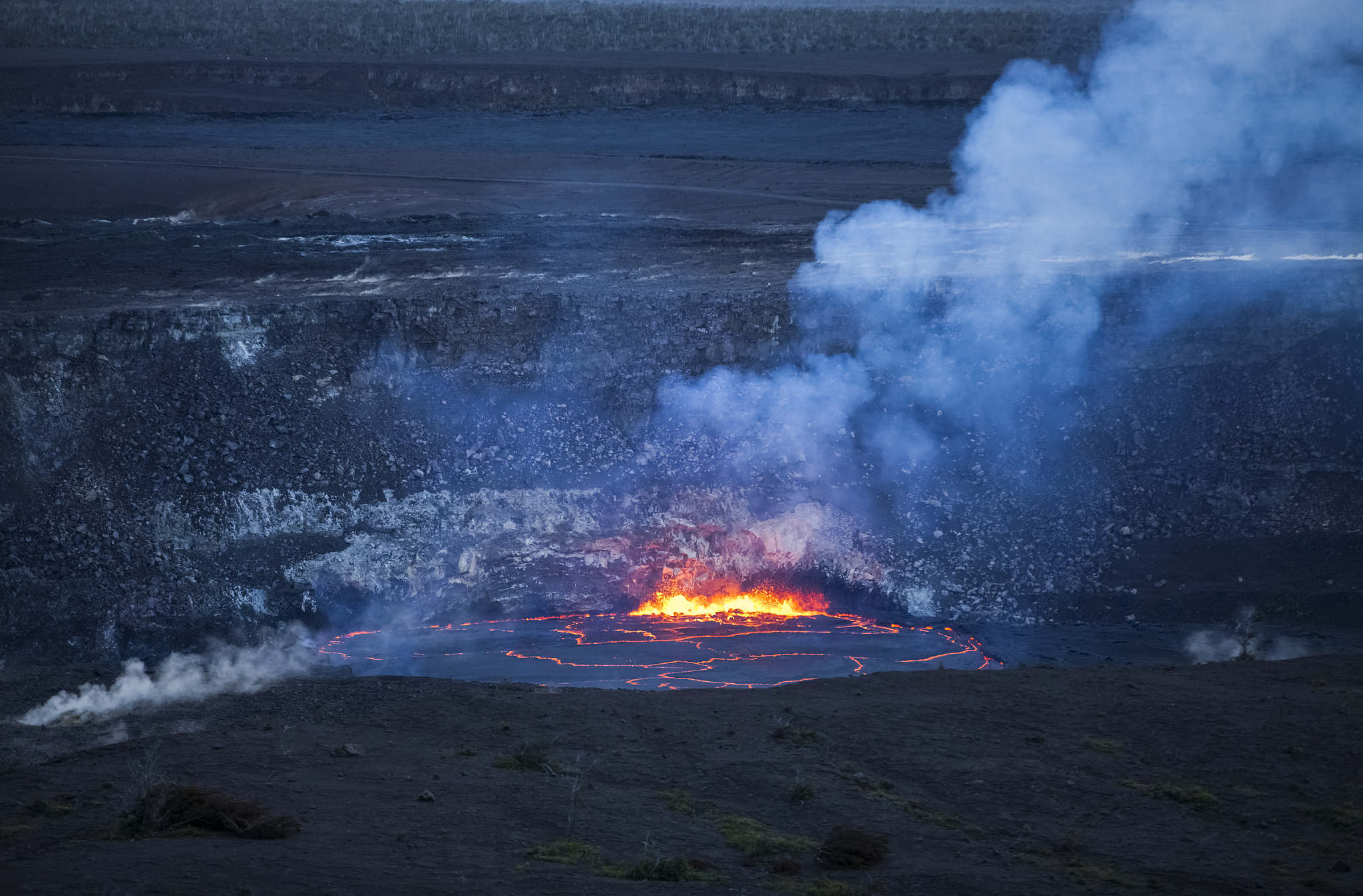 eruption at halemaumau crater, kilauea caldera, hawaii volcanoes