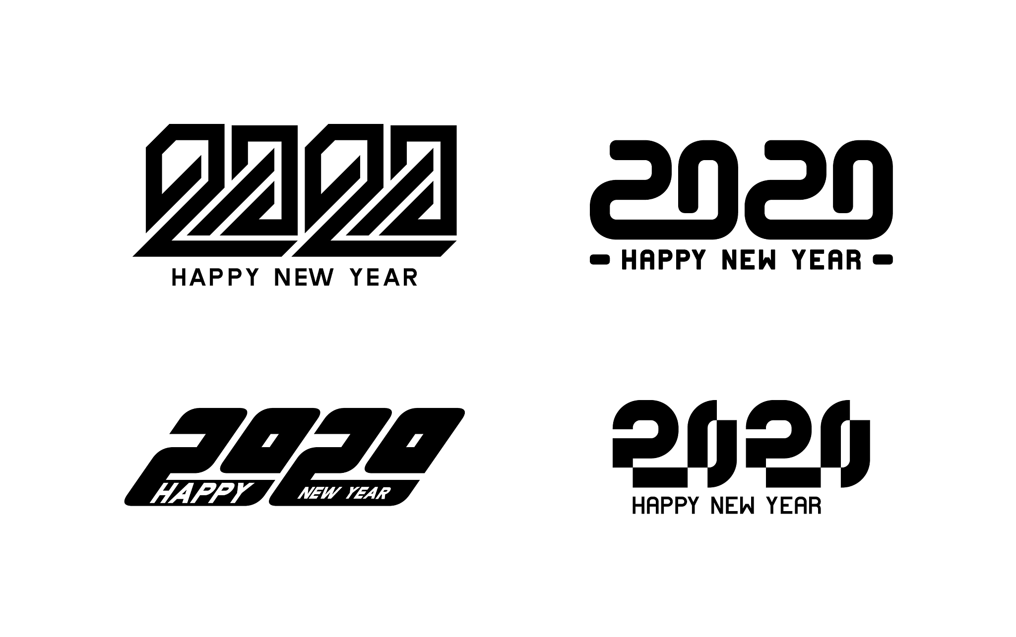 set happy new year 2020 text logo