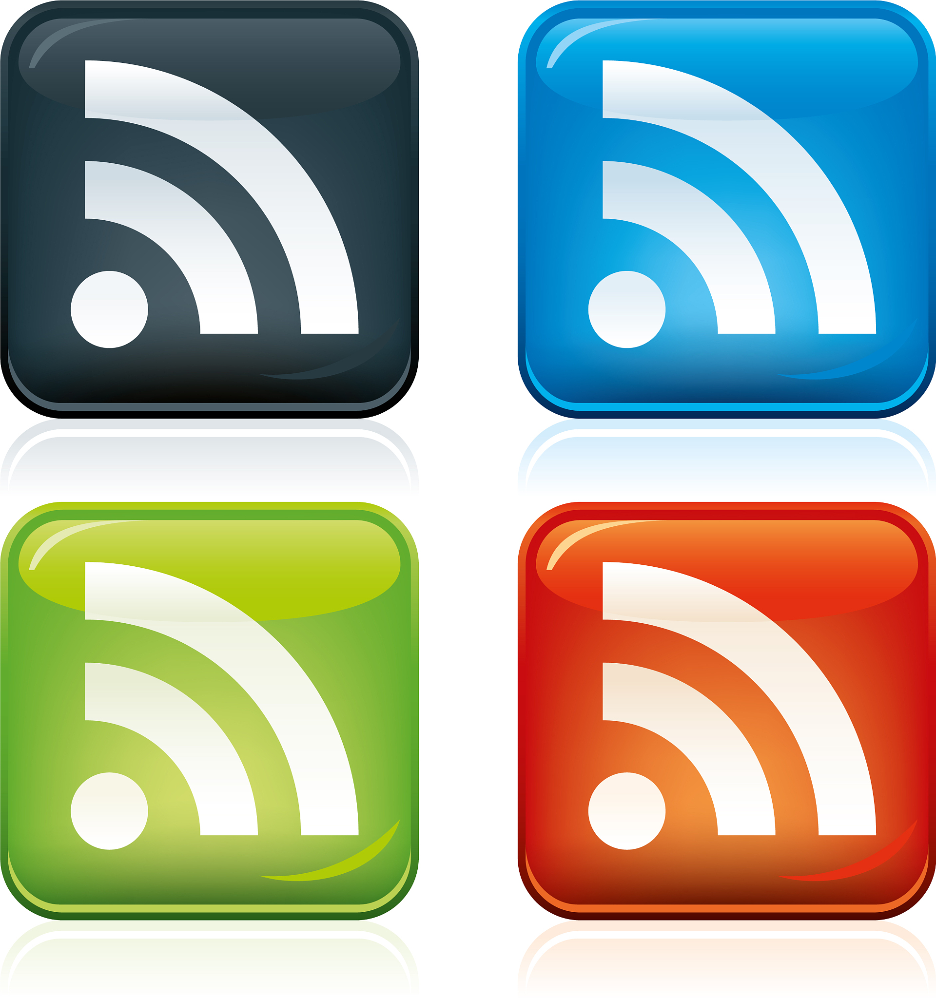 rss candy symbol over button in four colors