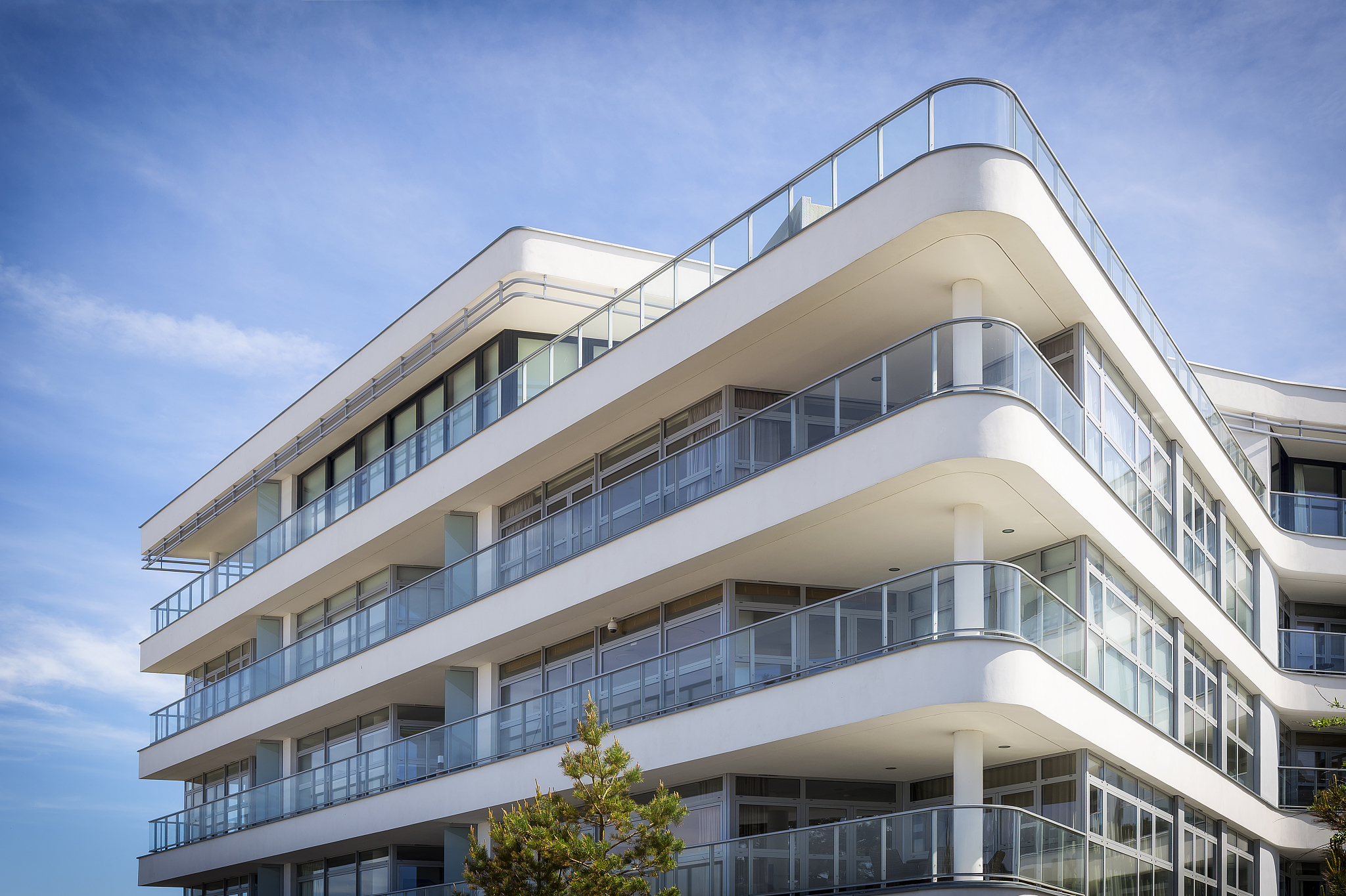 white balconies in new apartment building