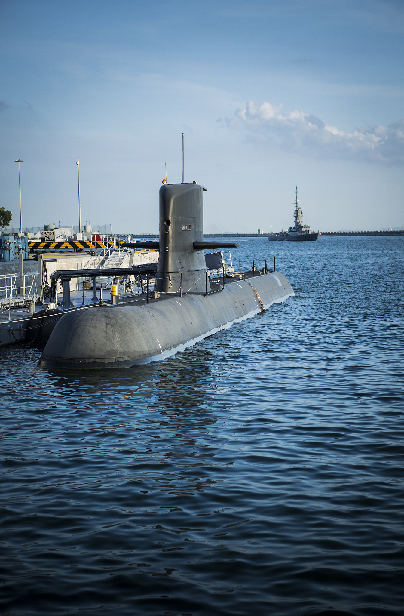 submarine and warship