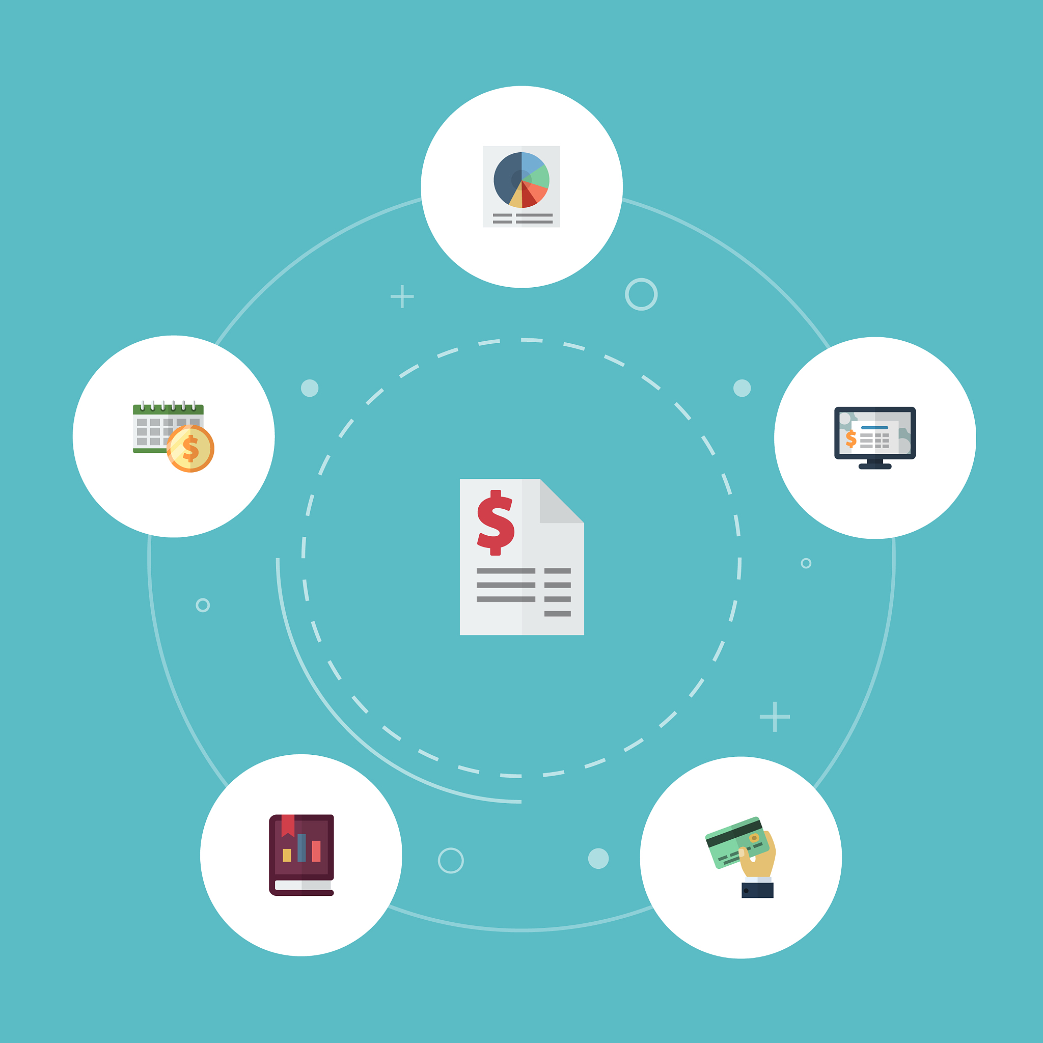 flat icons pie bar duty accounting system and