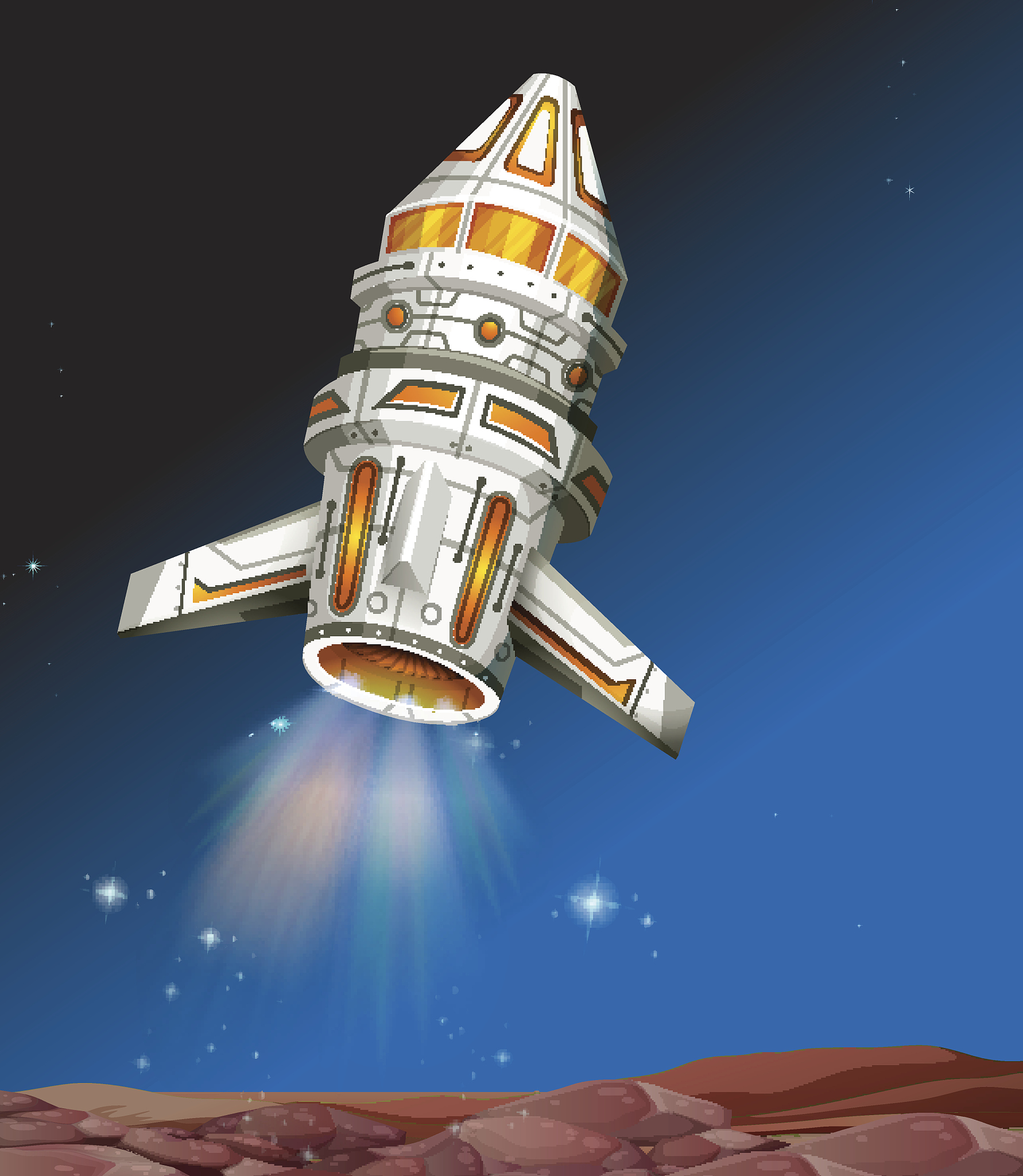 spaceship flying in the dark space