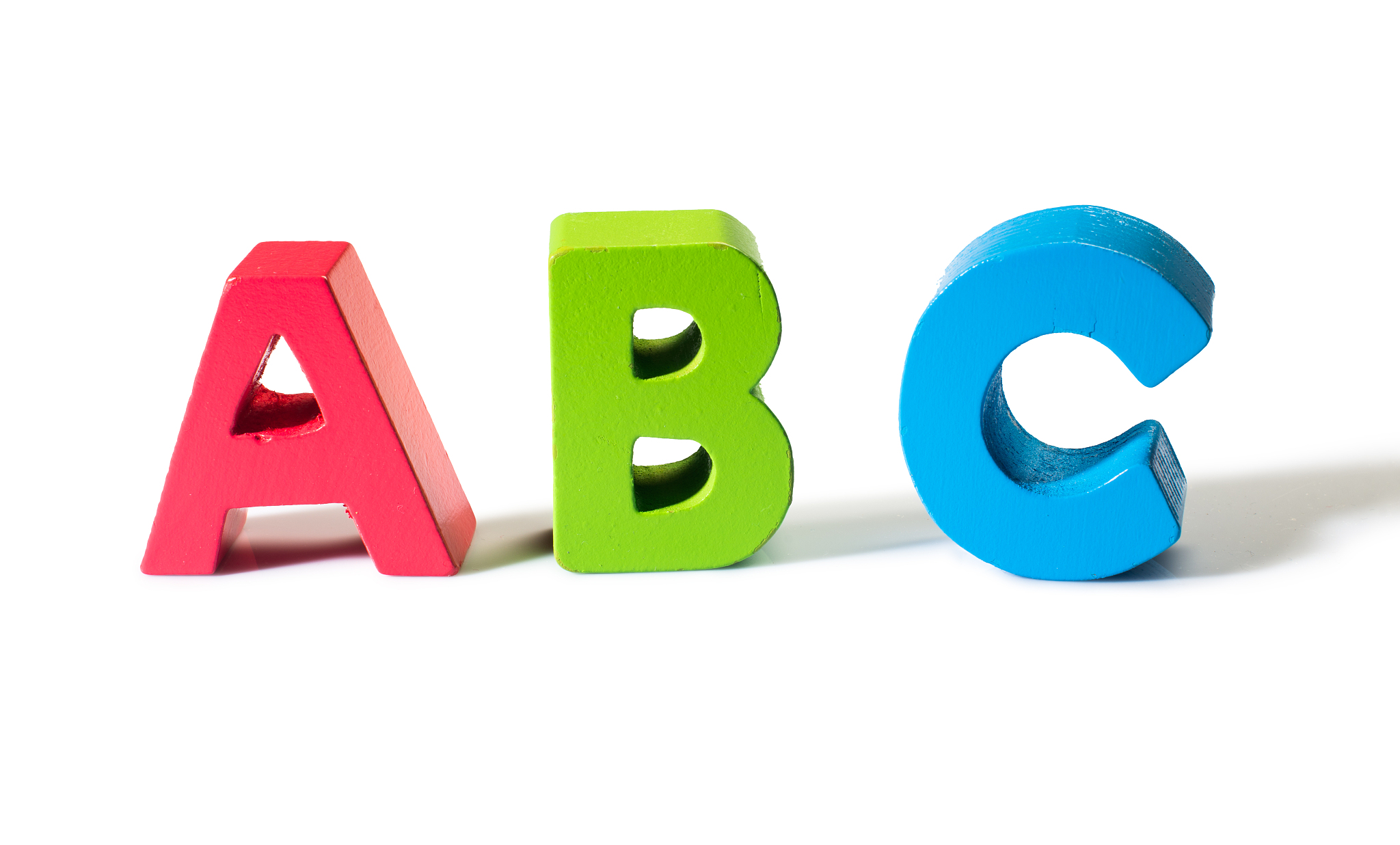 letters a b c made of wood.