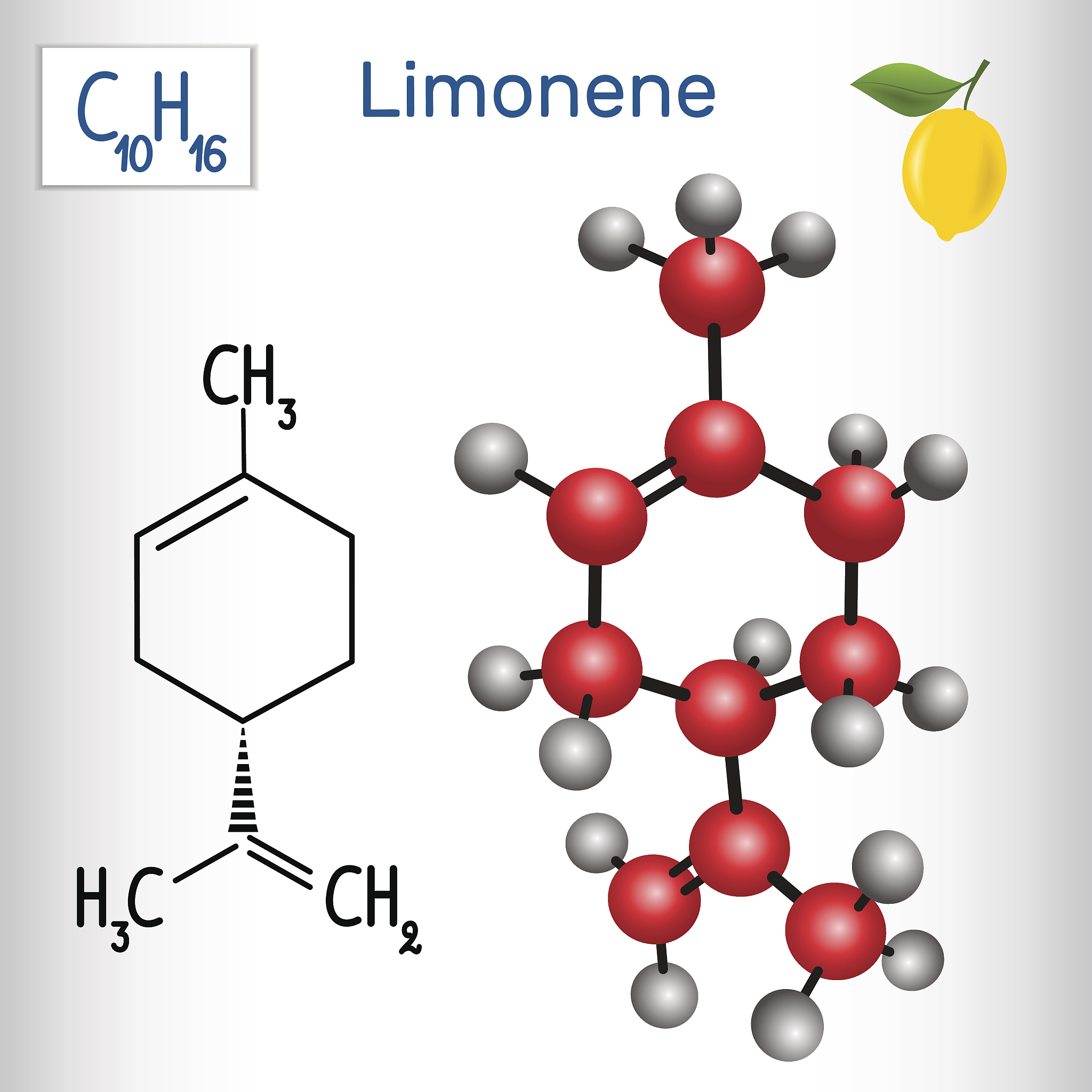 limonene molecule - structural chemical formula and model