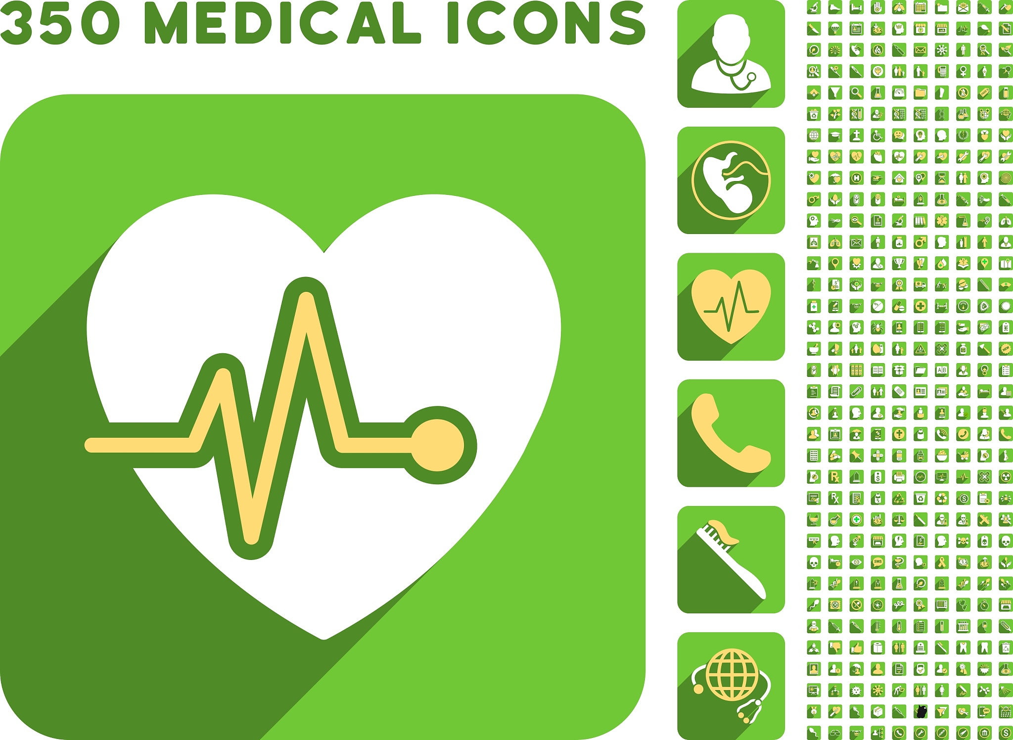 heart pulse icon and medical longshadow icon set