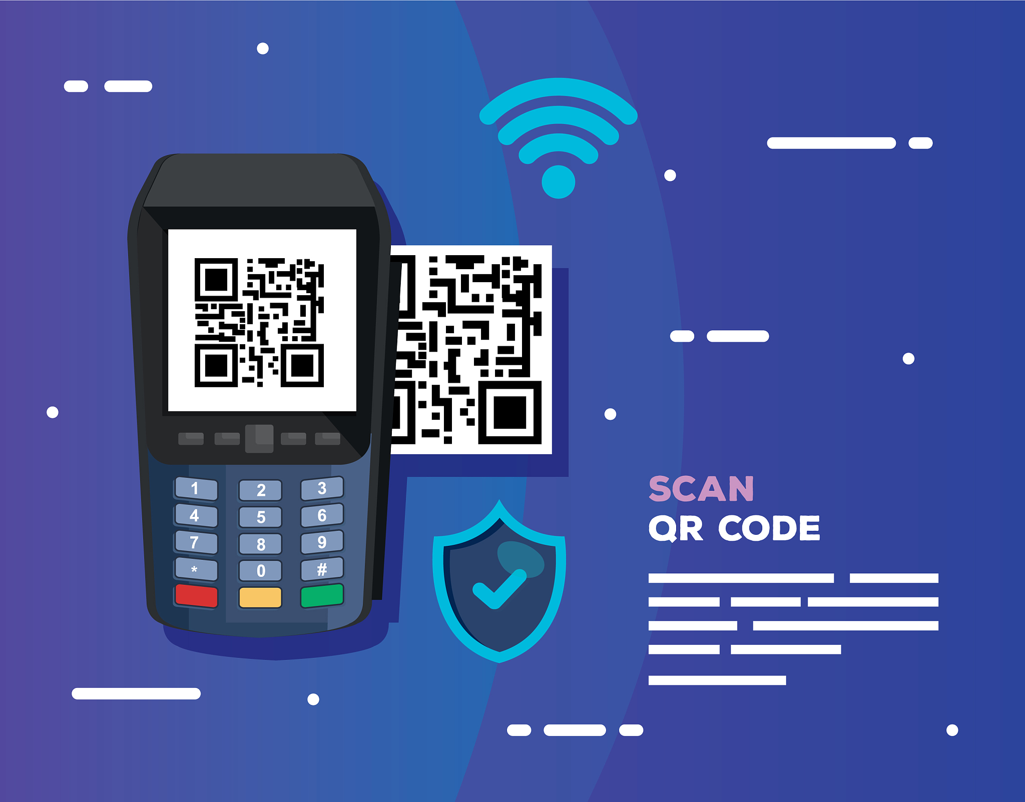 dataphone with scan code qr and icons