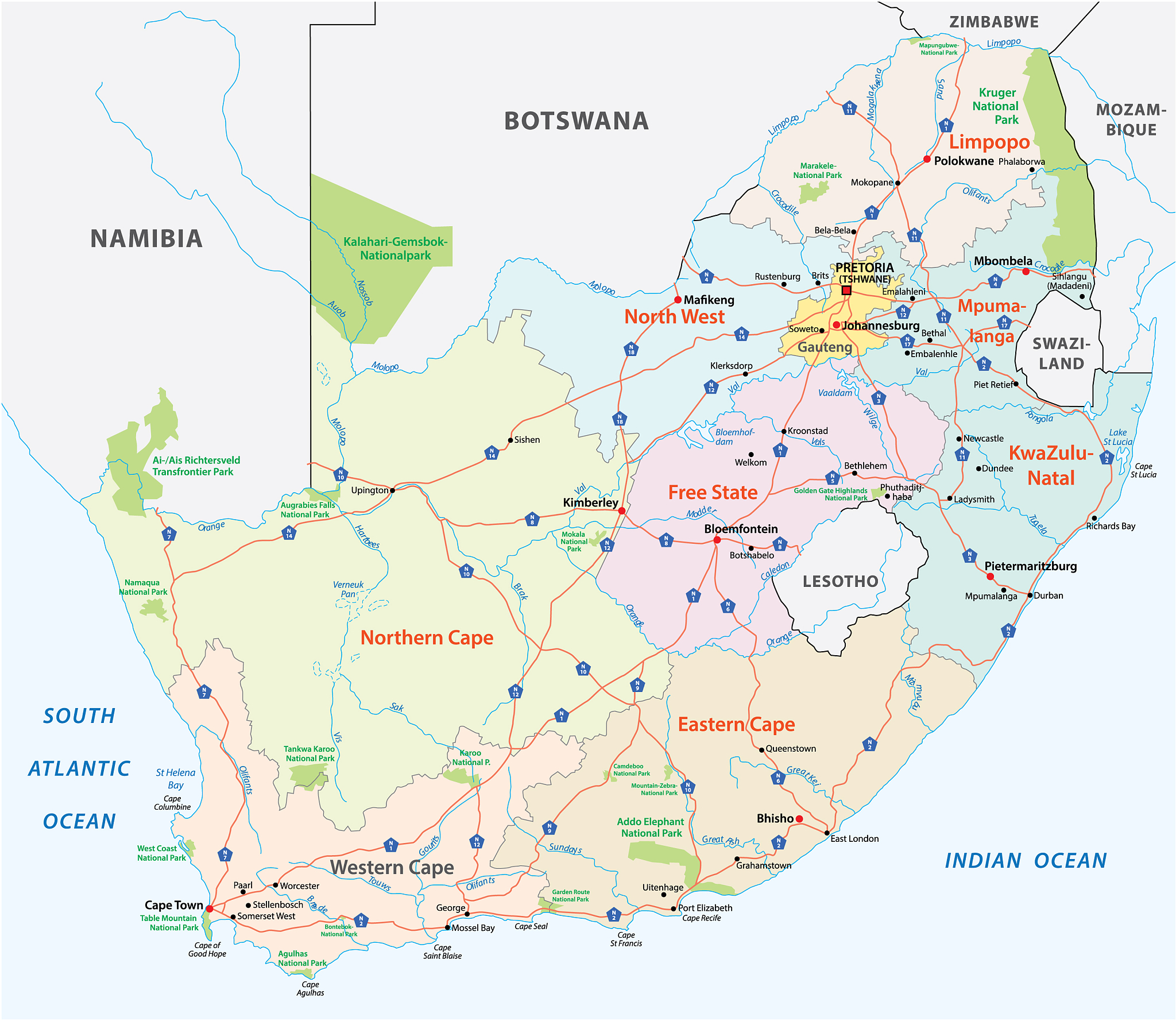 south africa road administrative and political
