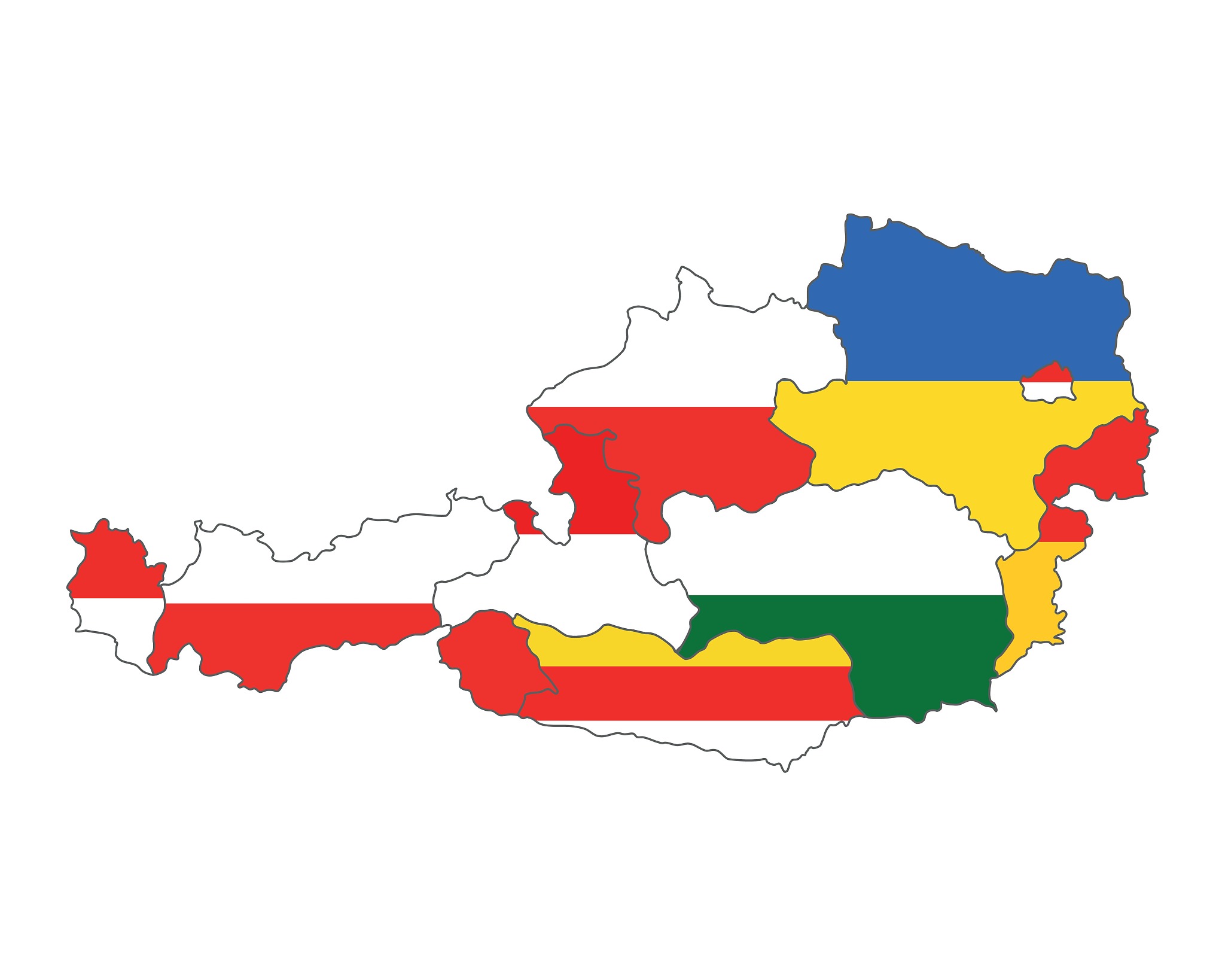 map of austria with flag of states