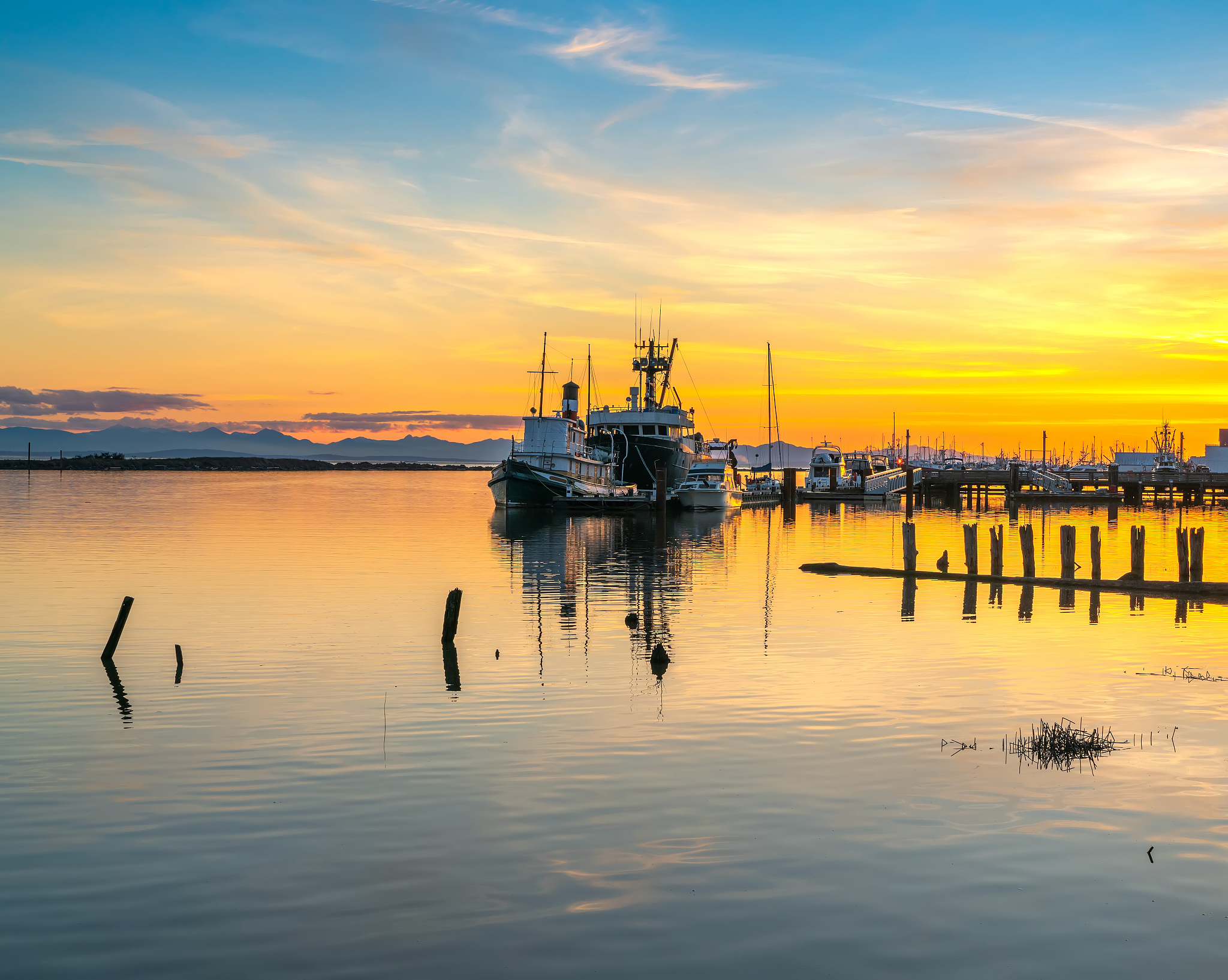 sunset view of the seaside pier in vancouver, canada