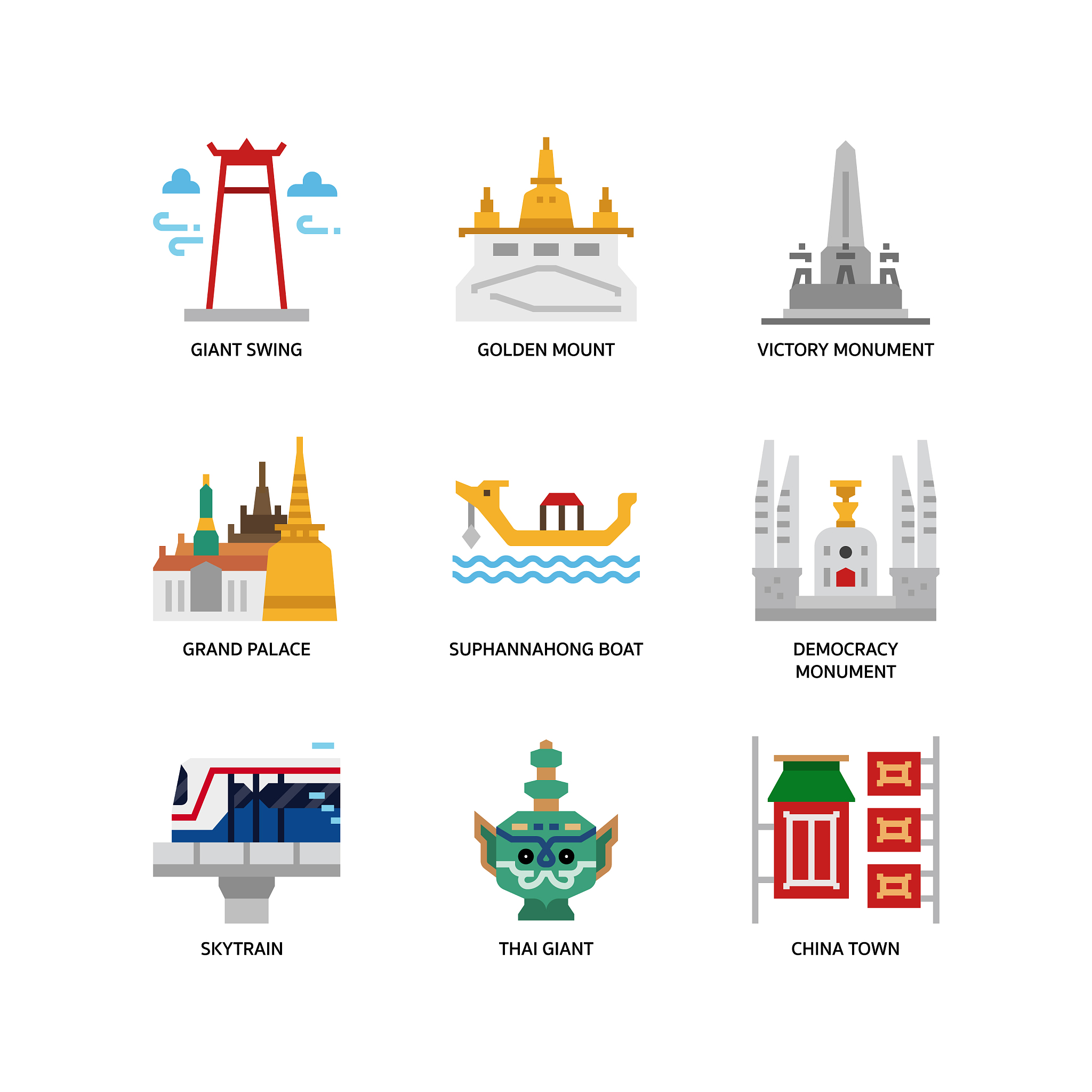 bangkok symbols and landmarks icons