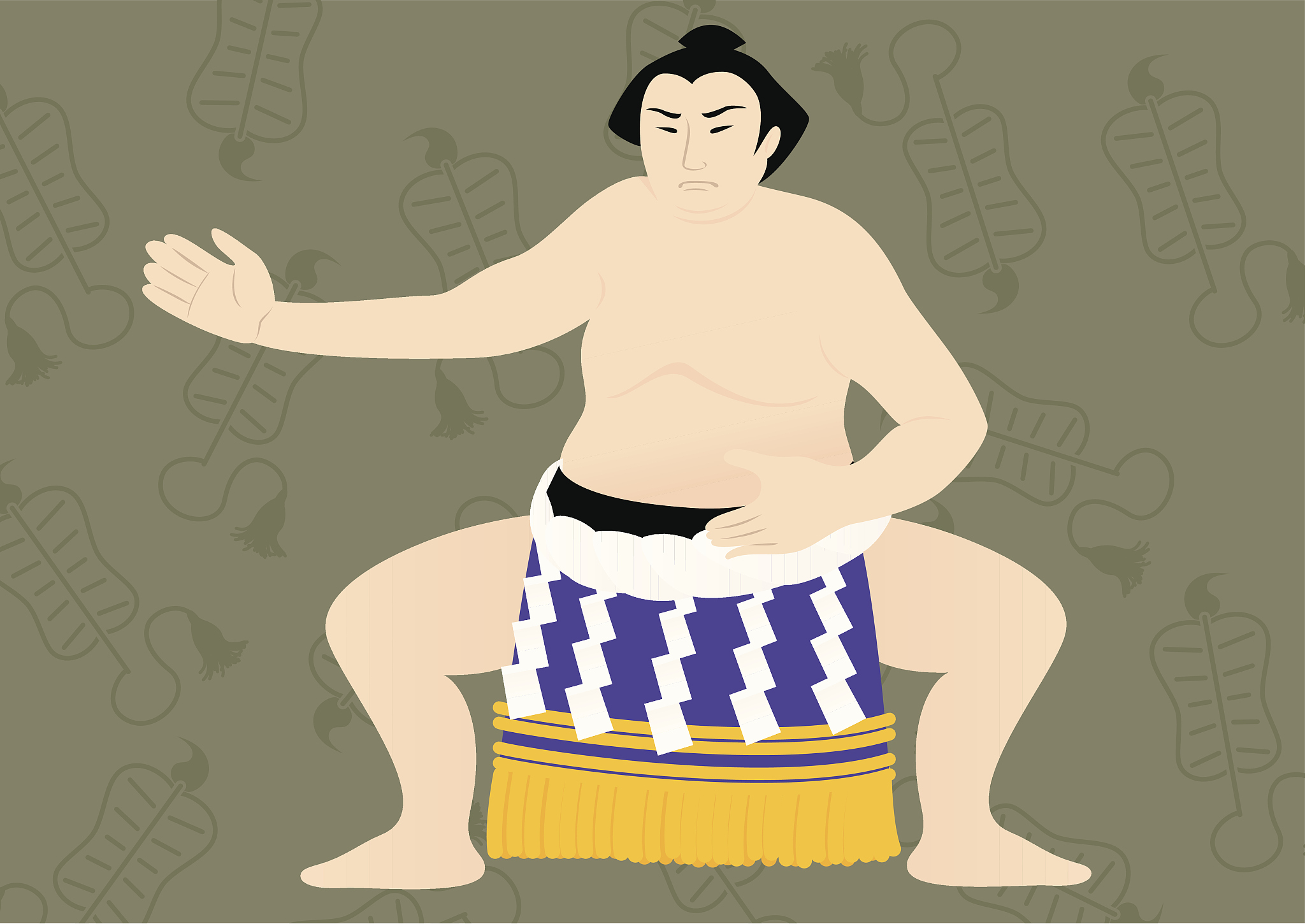 sumo wrestler, painting, illustration, illustrative technique, f