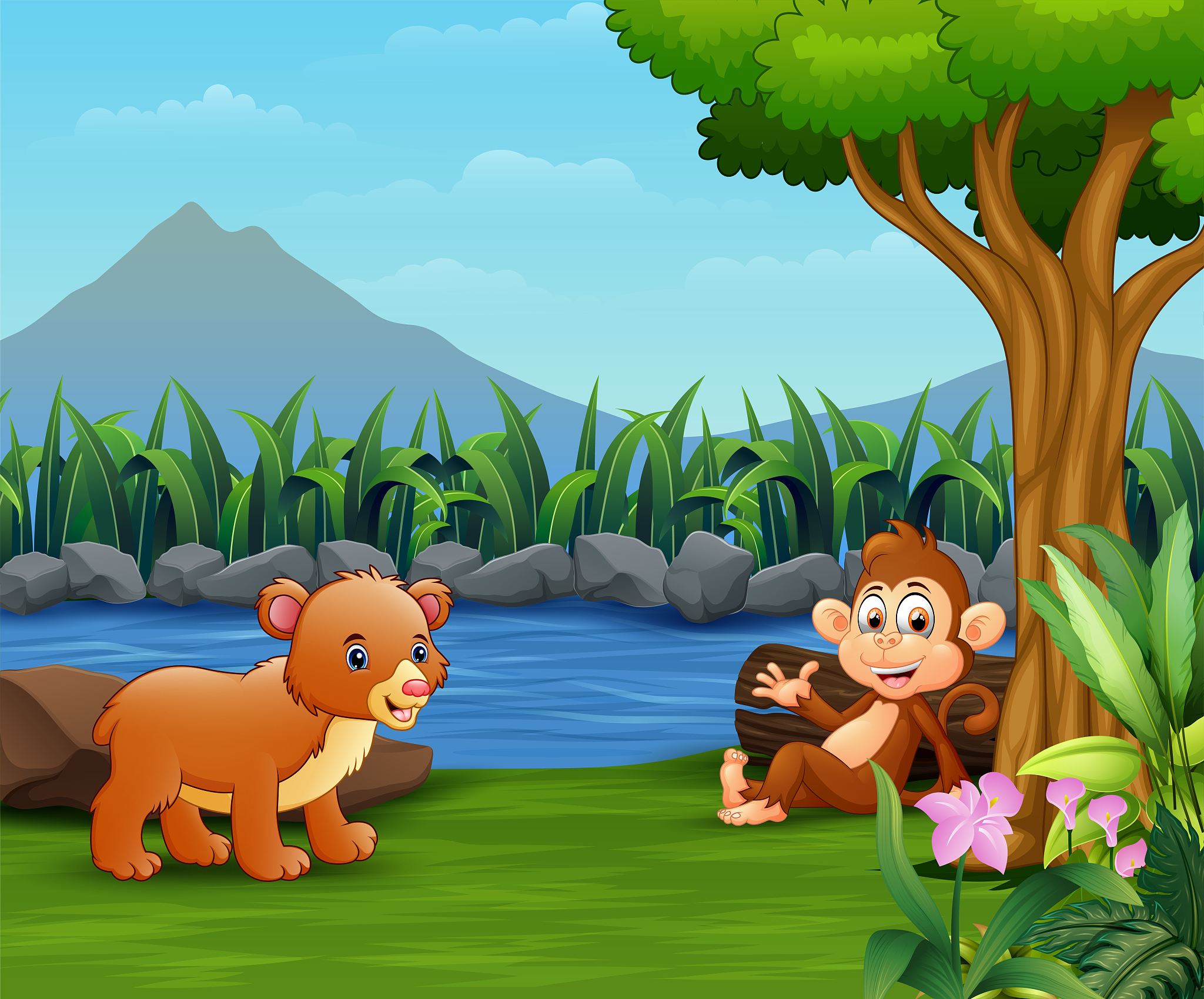 Two Monkeys Watching TV - Adorable Image