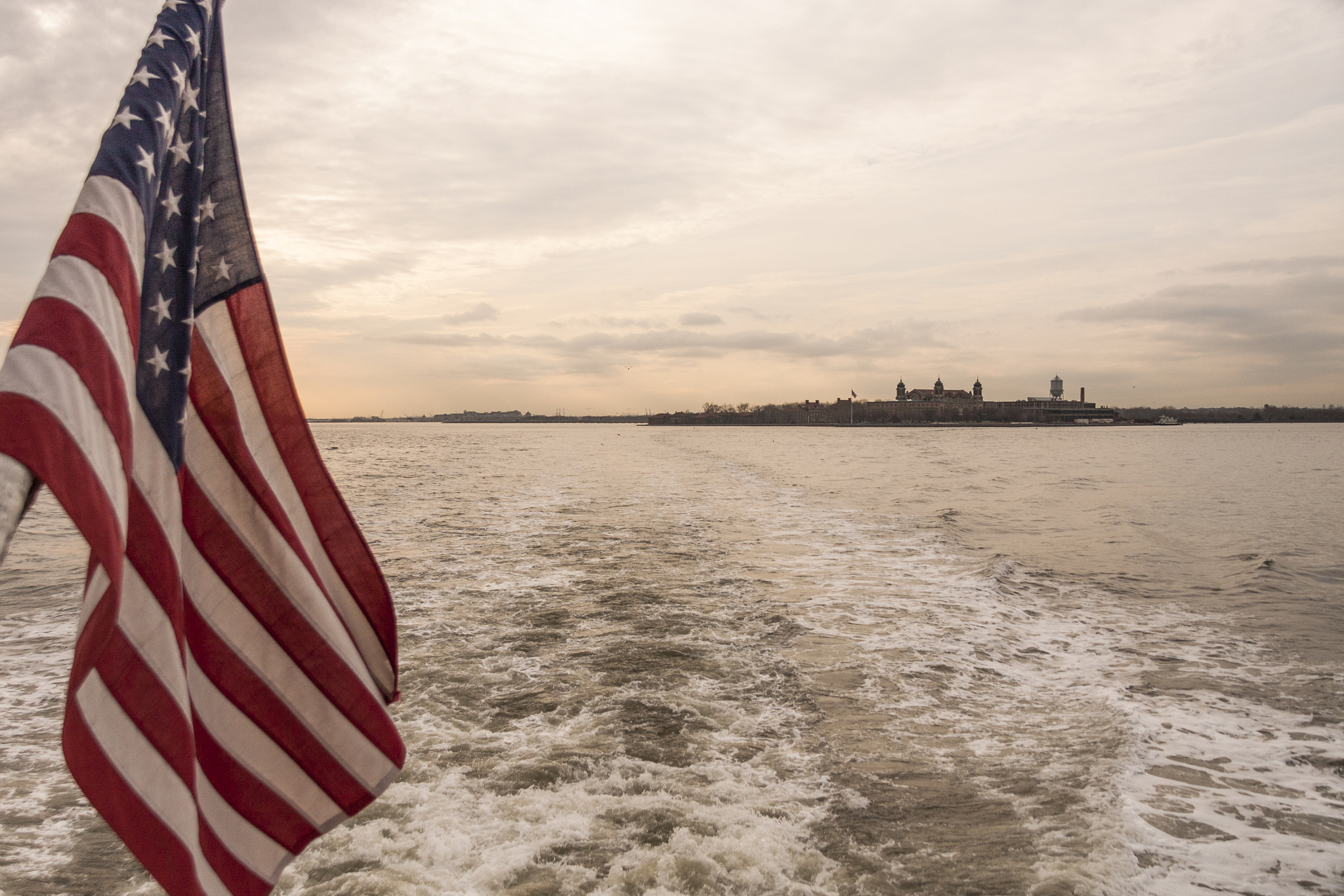 view from the island staten island ferry on liberty island