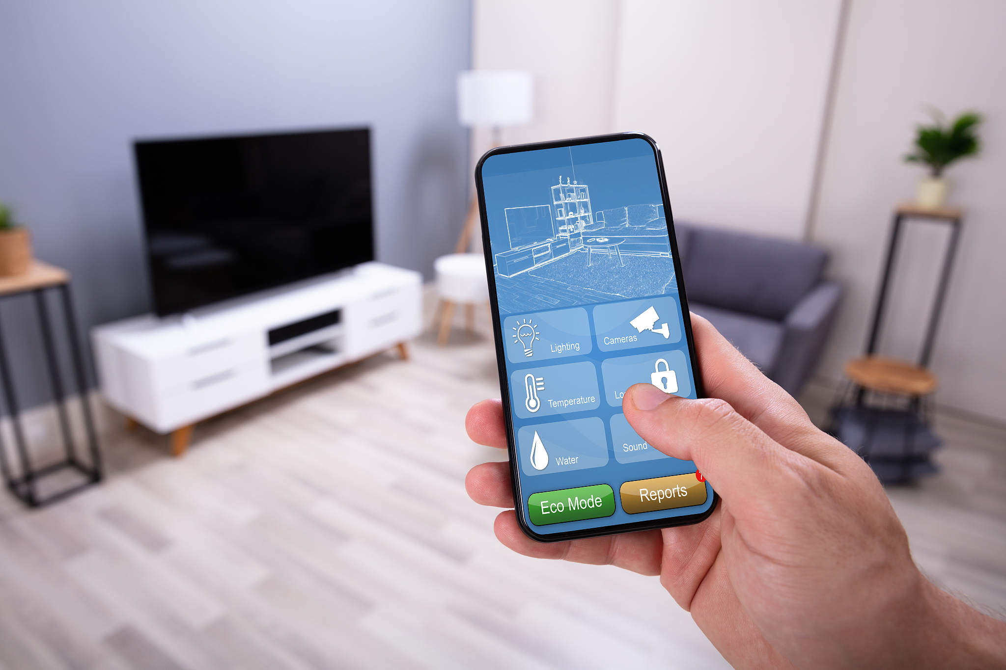 person using smart home system on phone