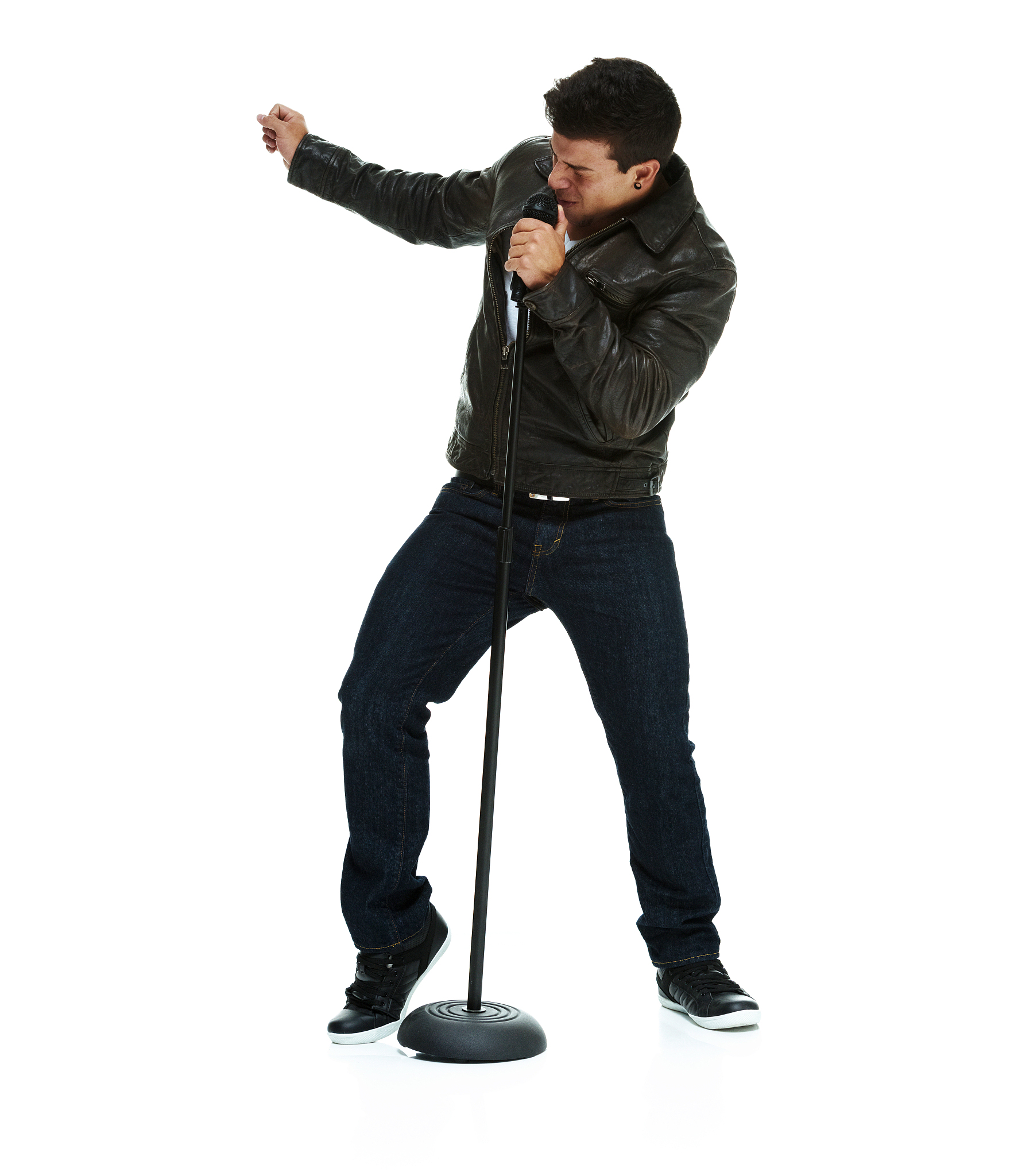 man singing song with microphone