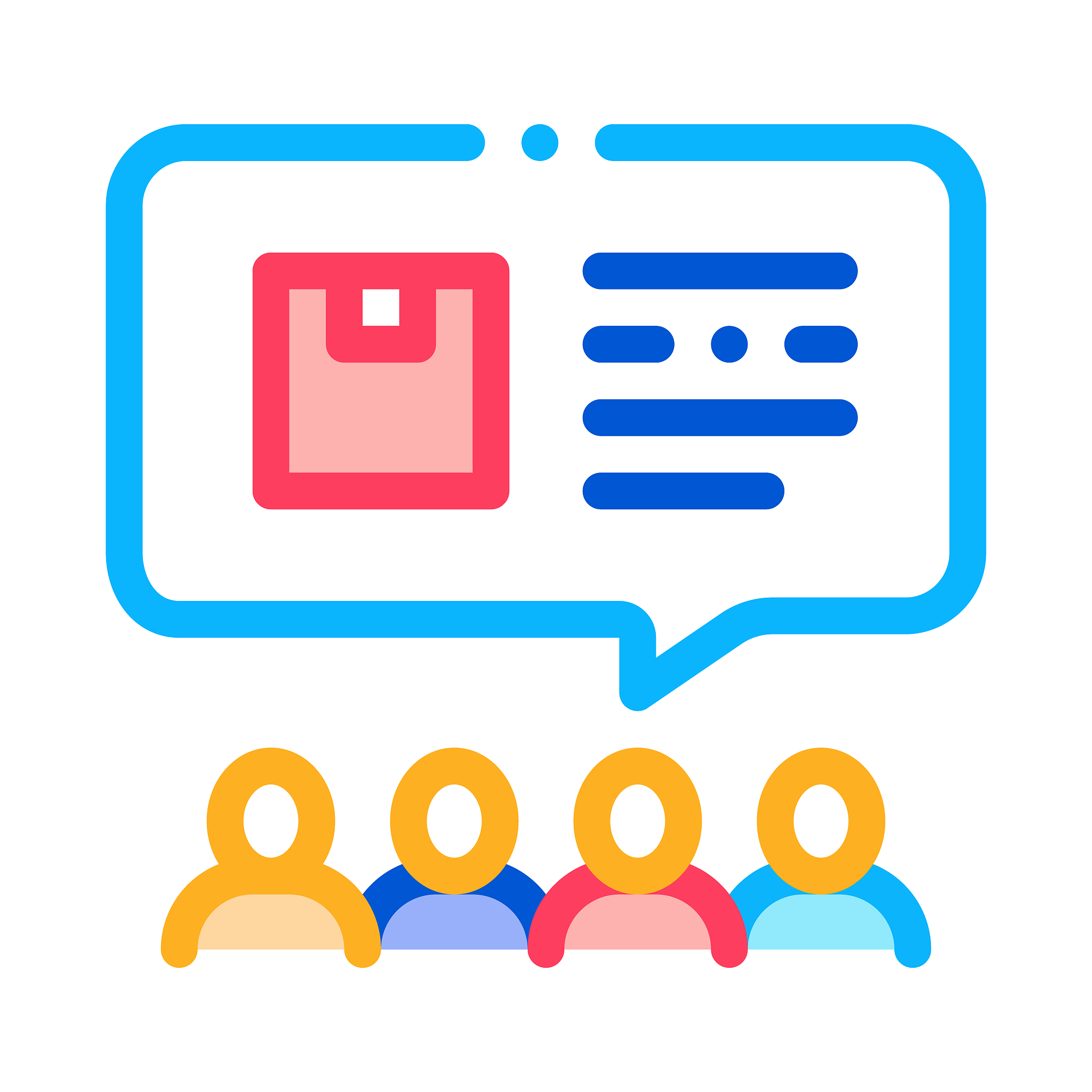 people discussing about company products color icon vector illus