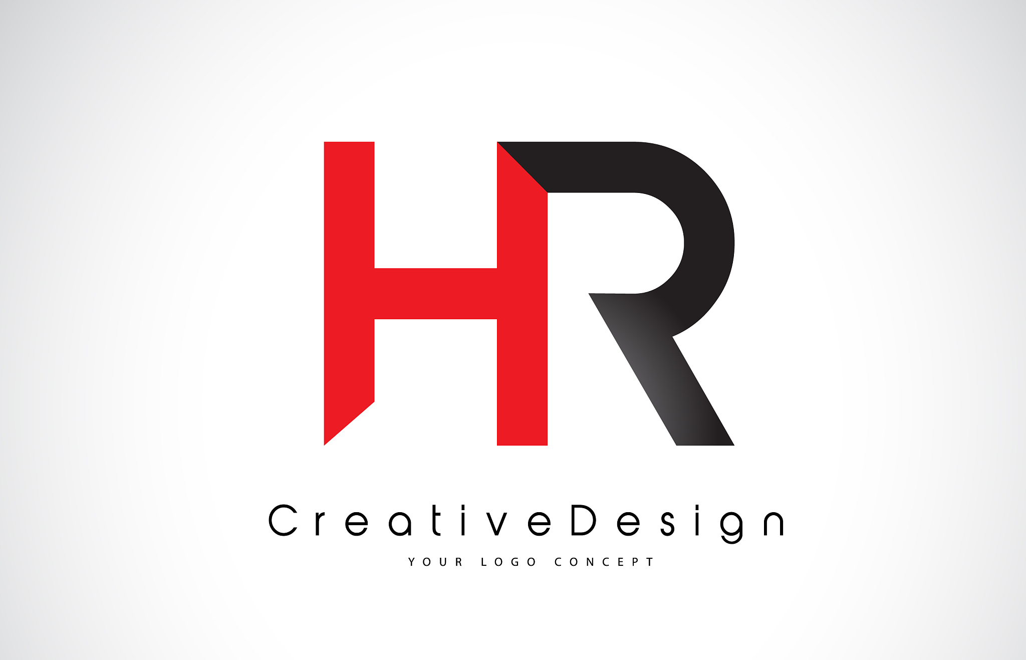 red and black hr h r letter logo design creative
