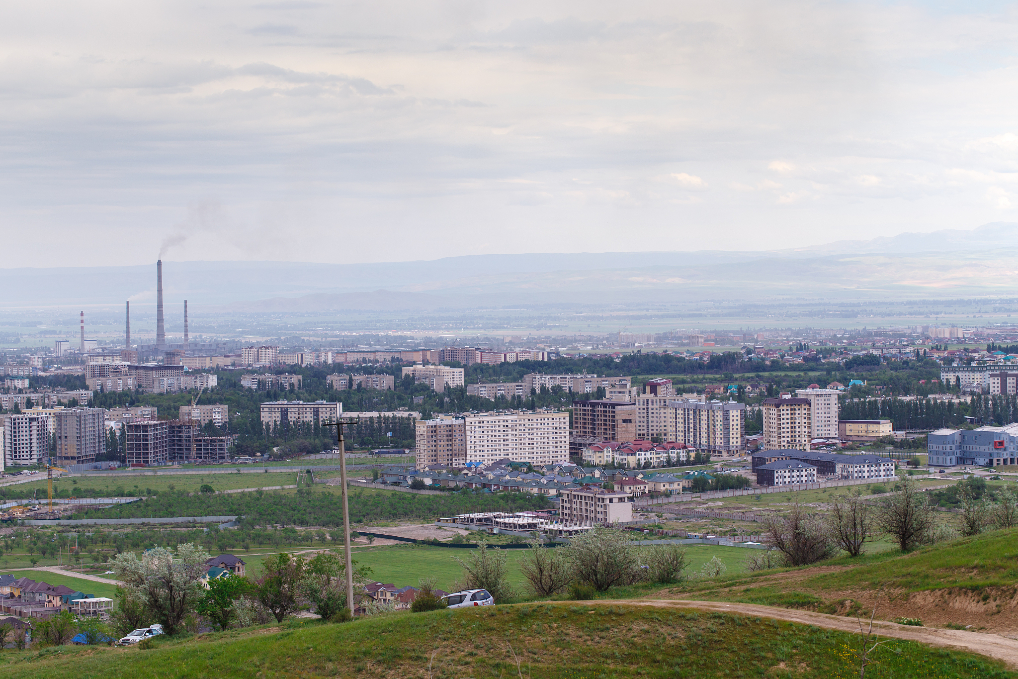 view of the city from the mountain. summer landscape. kyrgyzstan
