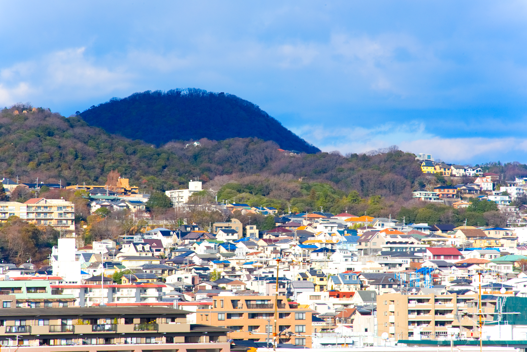 mountain and town