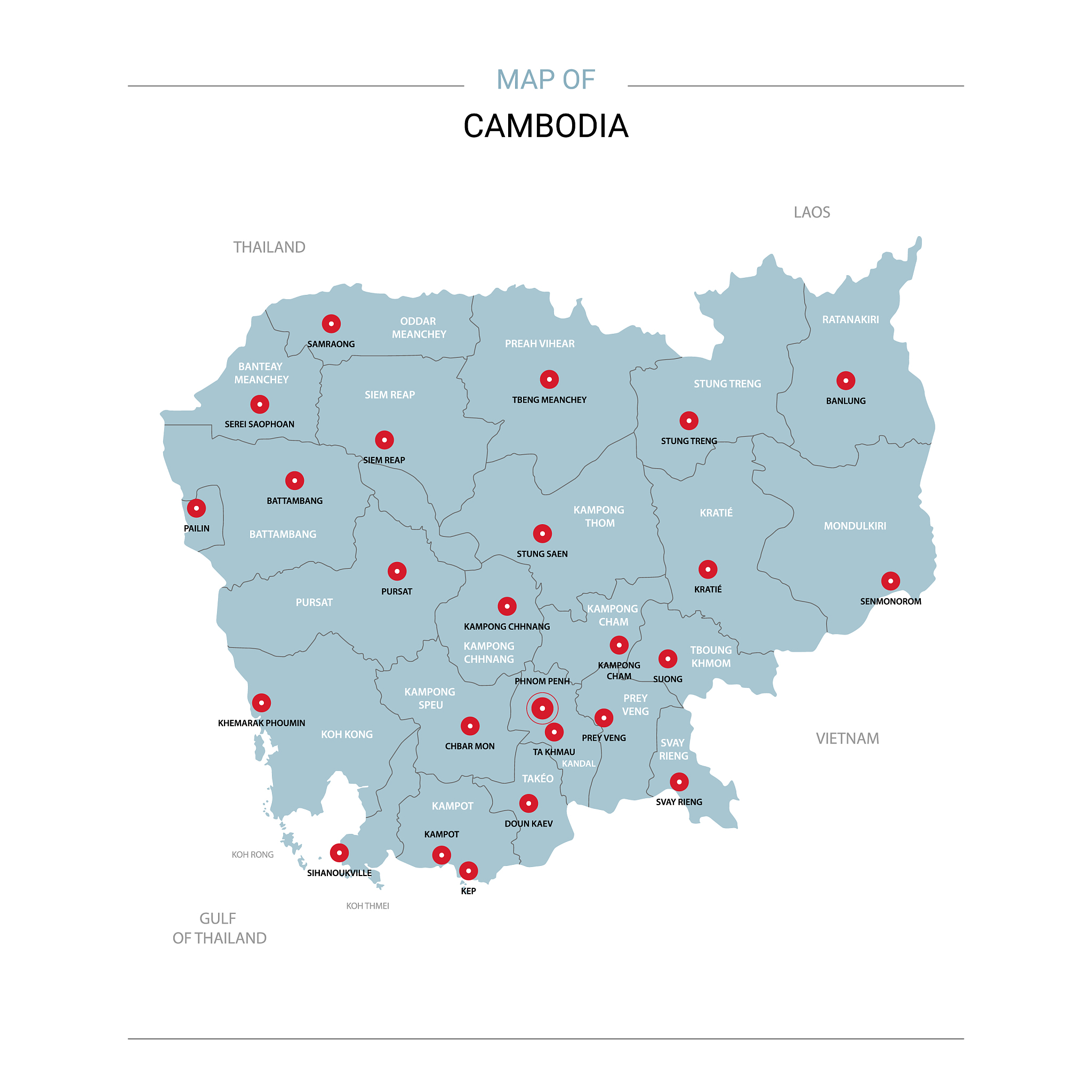 cambodia map with red pin
