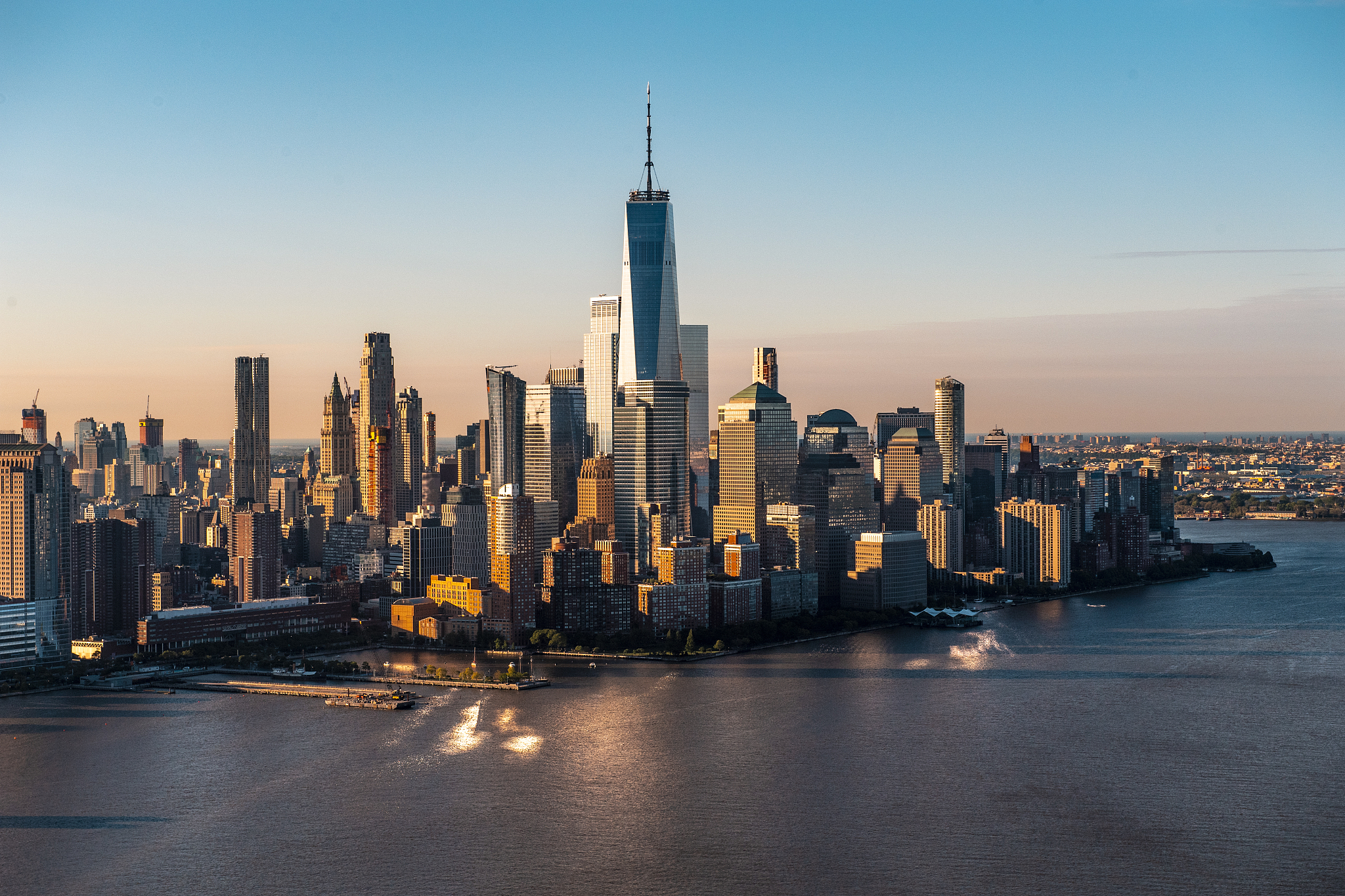 one world trade center in new york taken from a helicopter at go