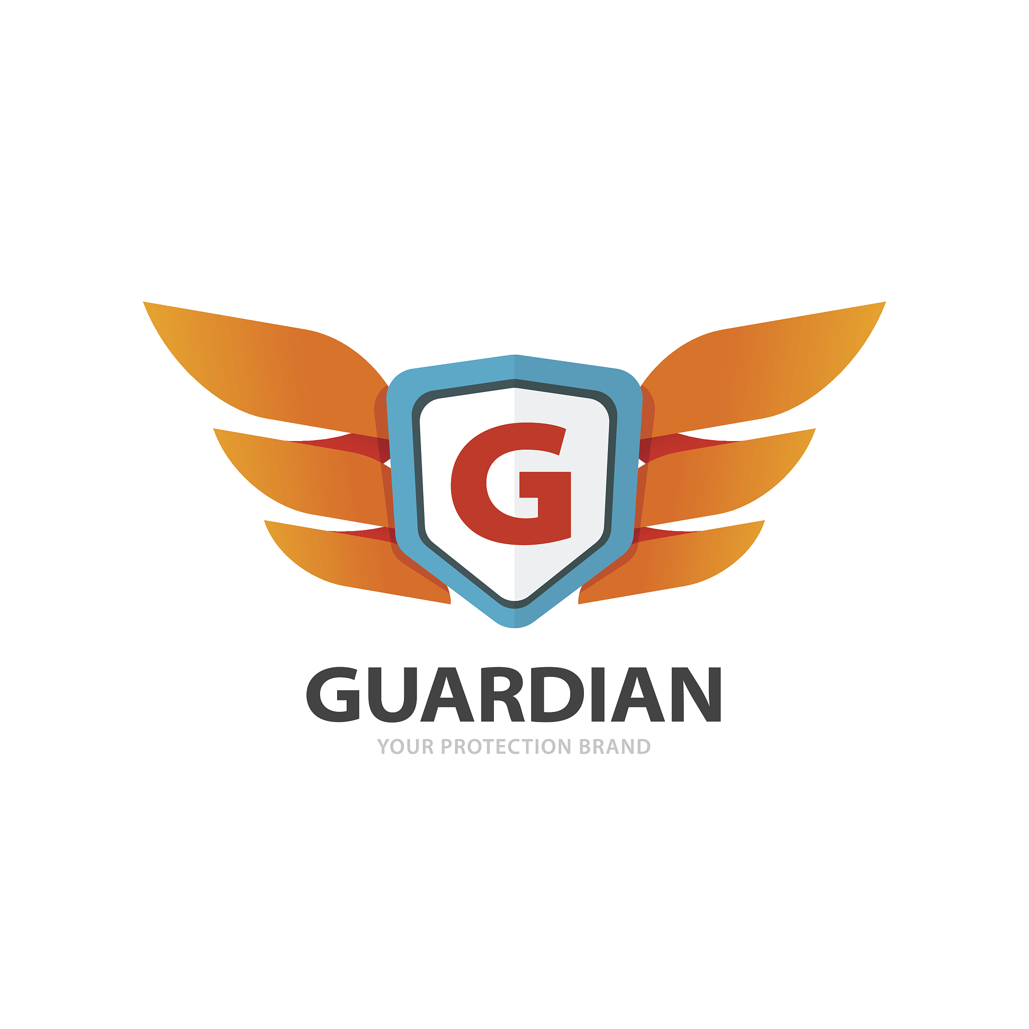 guardian protection logo, wings with shield and letter g emblem