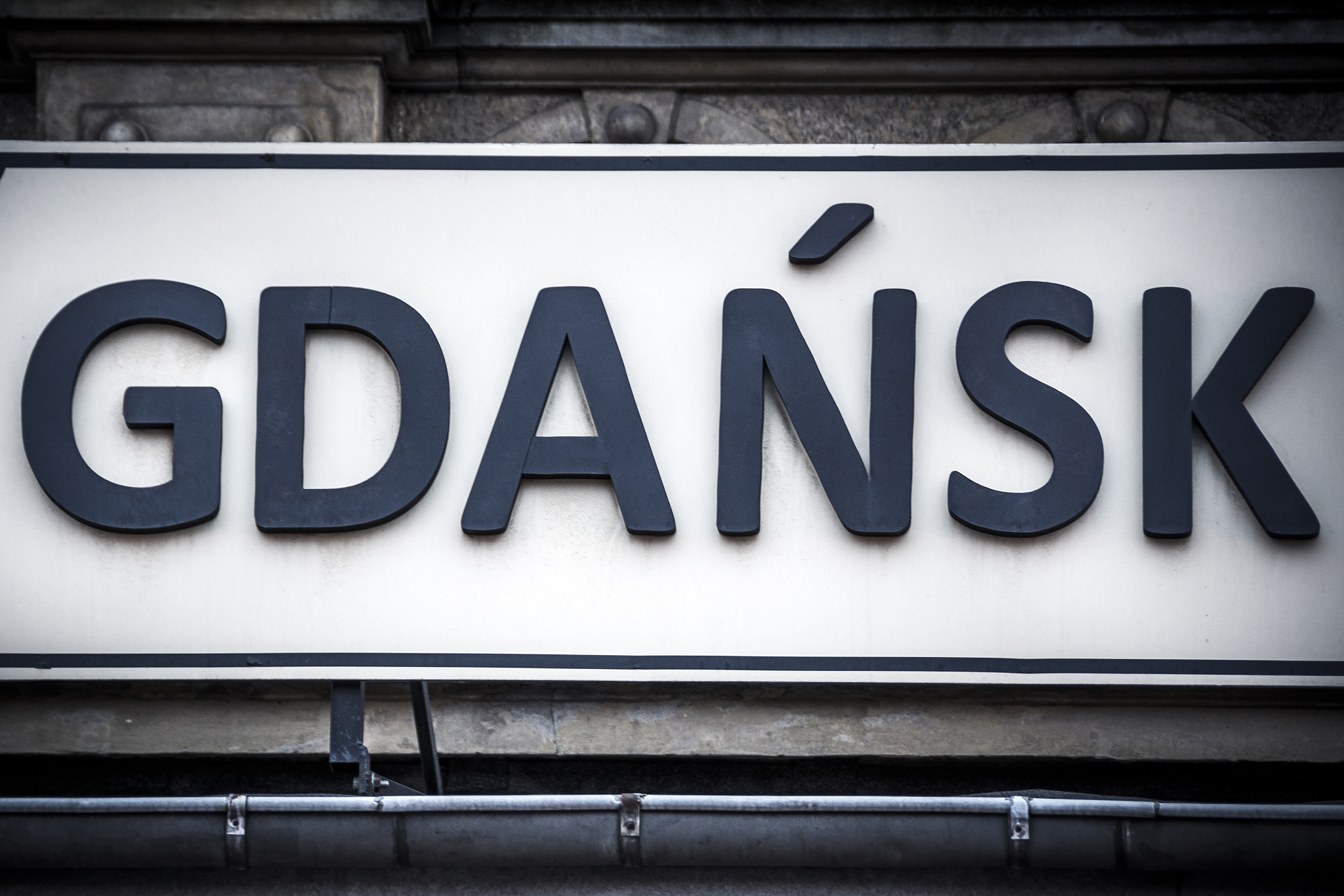 gdansk city sign at main railway station