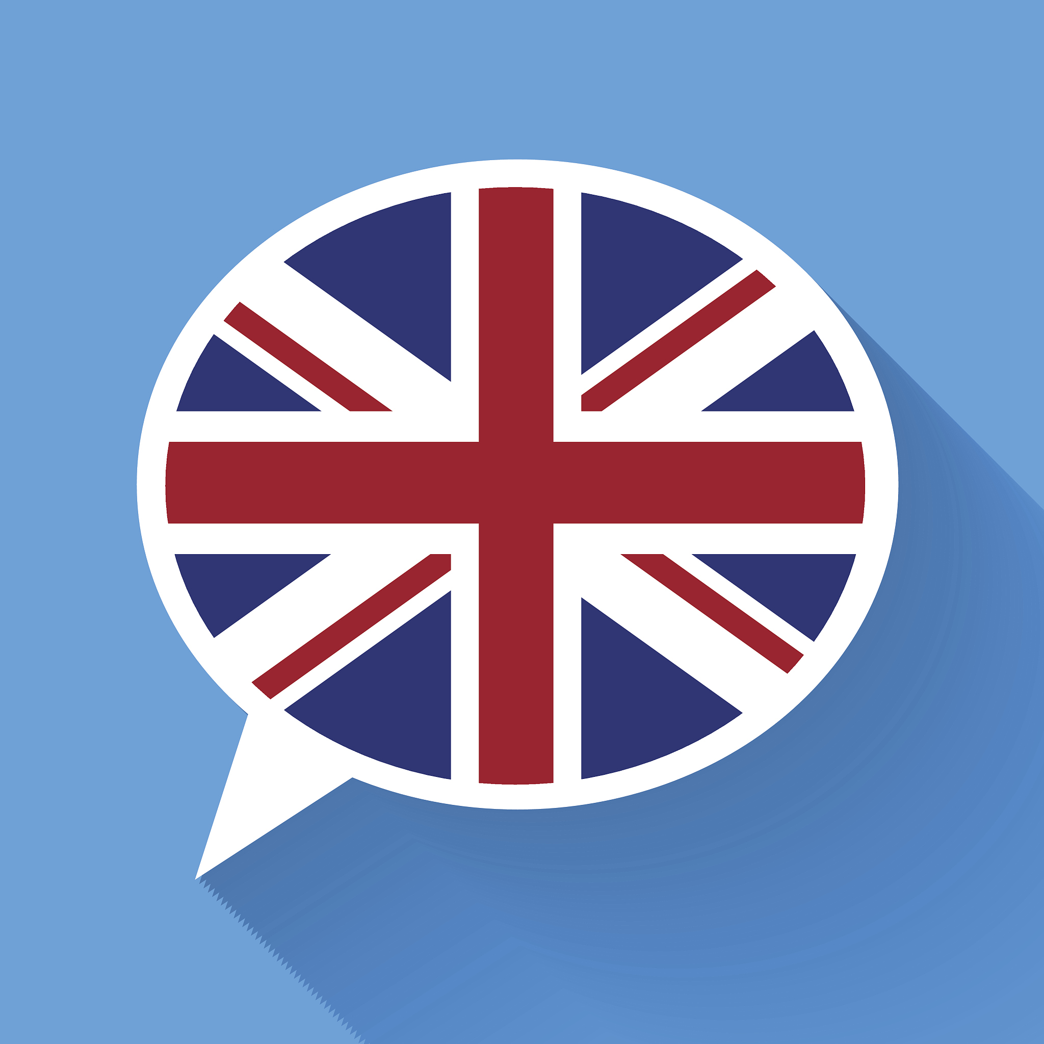 white speech bubble with great britain flag