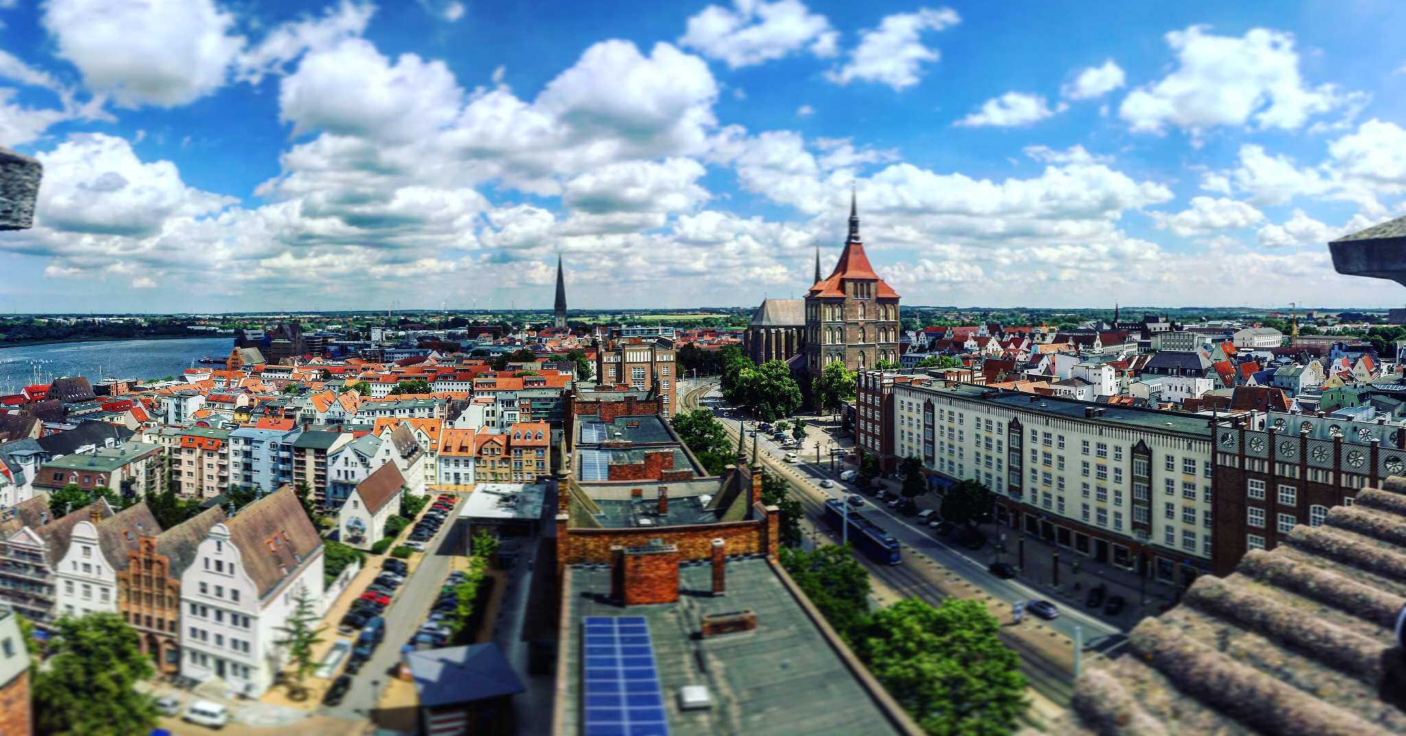 high angle view of town against sky