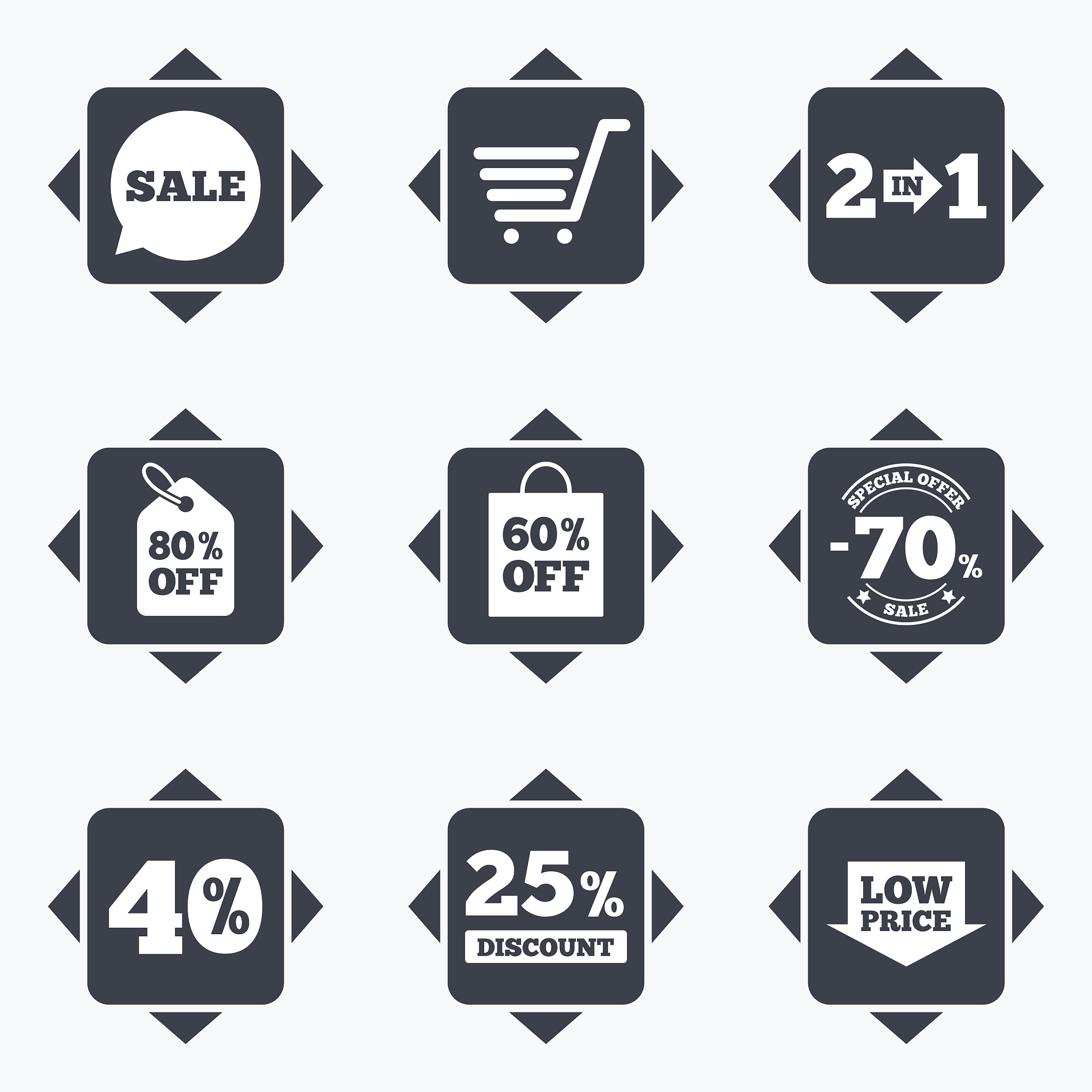 sale discounts icon. shopping, deal signs.