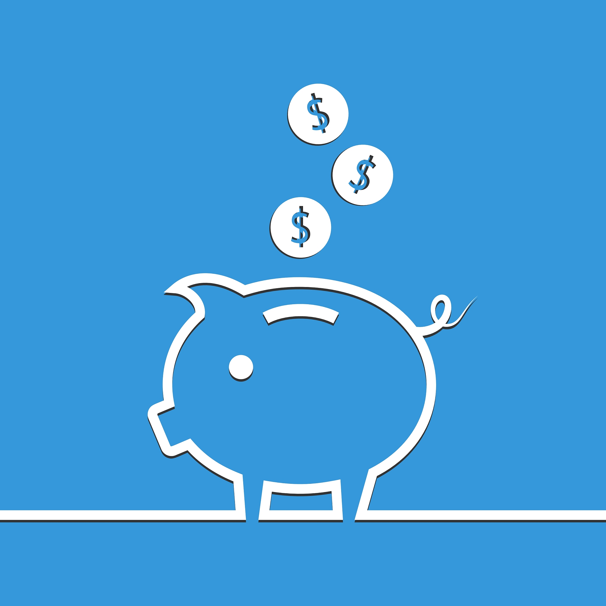 money piggy bank in line on blue background