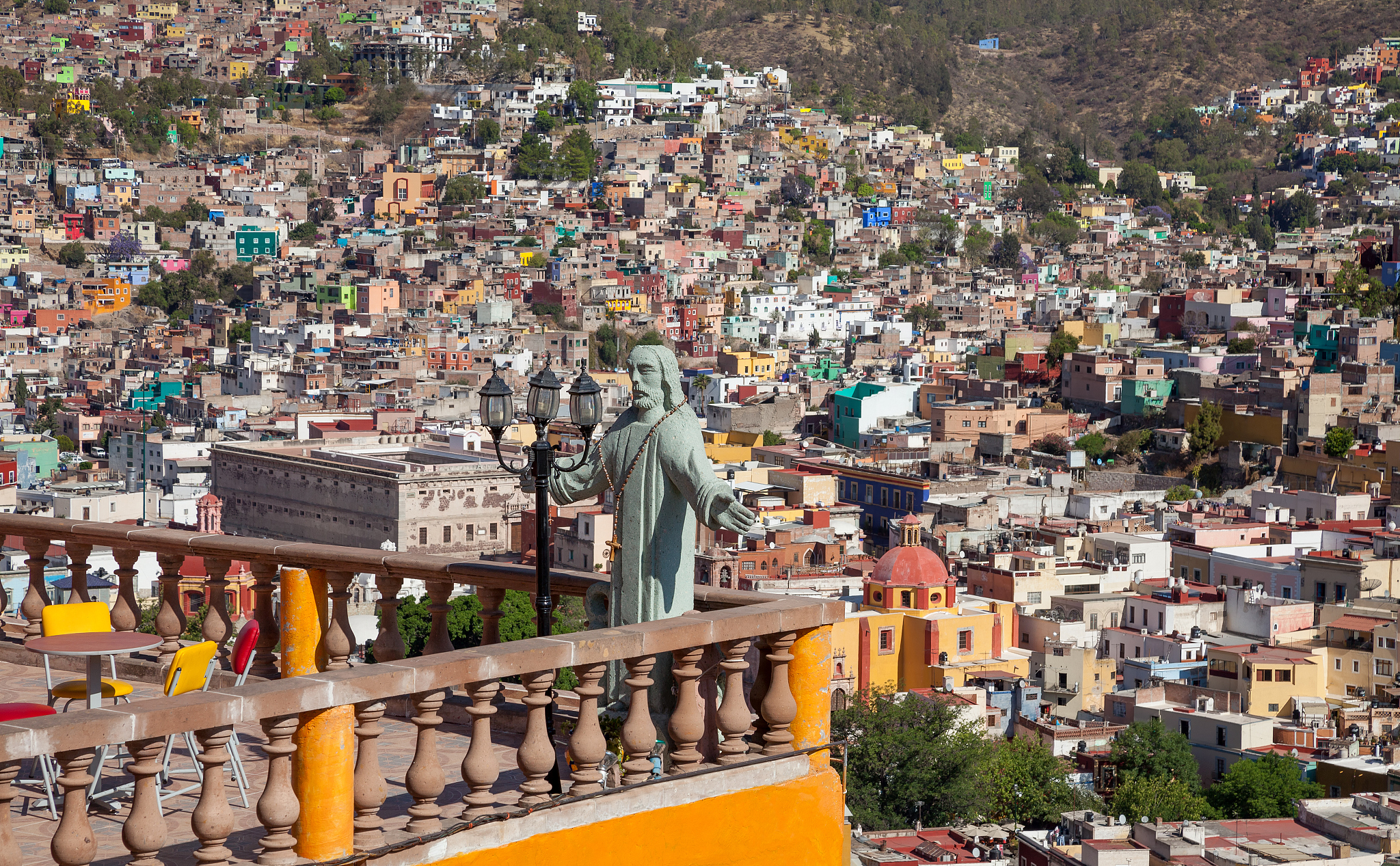 guanajuato city of mexico with colorful buildings and christ sta