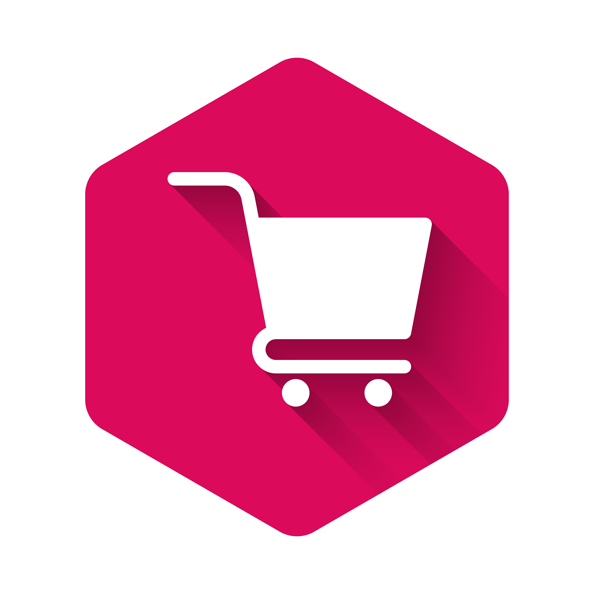 white shopping cart icon isolated with long shadow