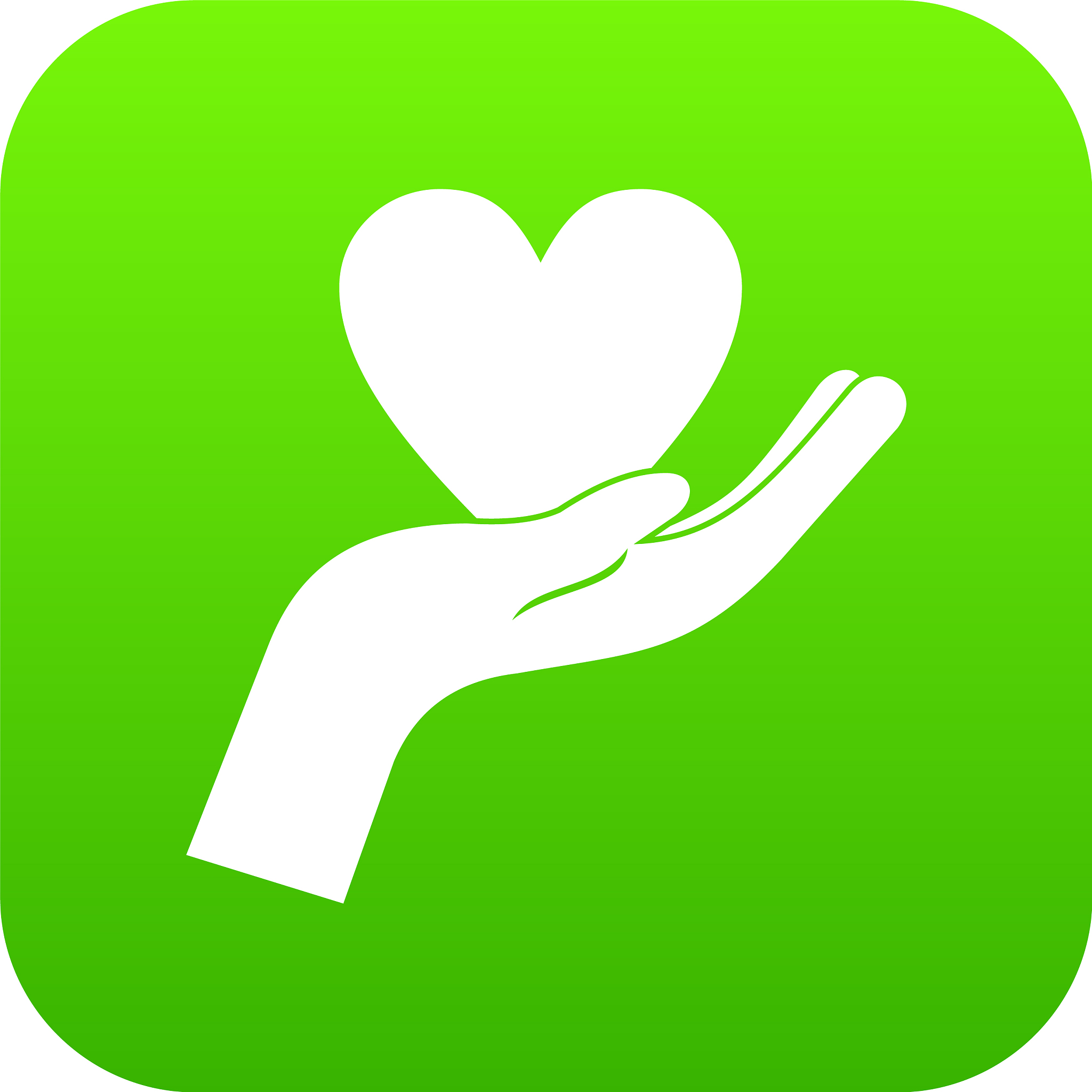 hand holding heart icon digital green